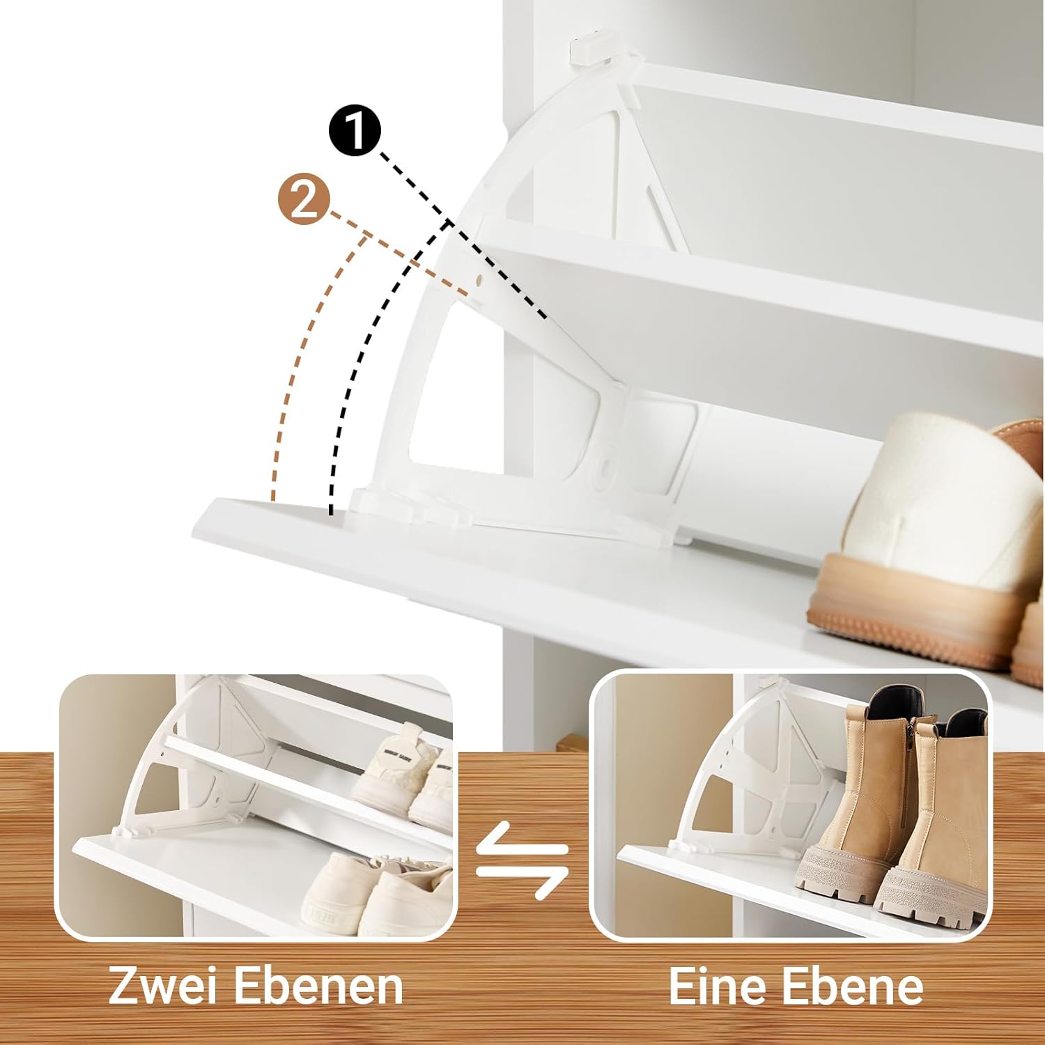 SoBuy Schuhschrank schmal hoch – Schuhkipper mit 3 Klappen und Seitenfächern, schuhregal geschlossen für Flur & Diele, platzsparend, schuhschrank Weiss Natur, 80x122x34cm, FSR189-WN