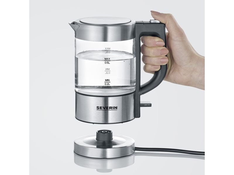 Severin Wasserkocher WK 3472 0.5 l, Grau/Silber Glaswasserkocher