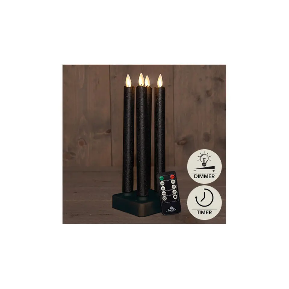 Anna's Collection Oplaadbare LED kaarsen - 4x - zwart - 23,5 cm