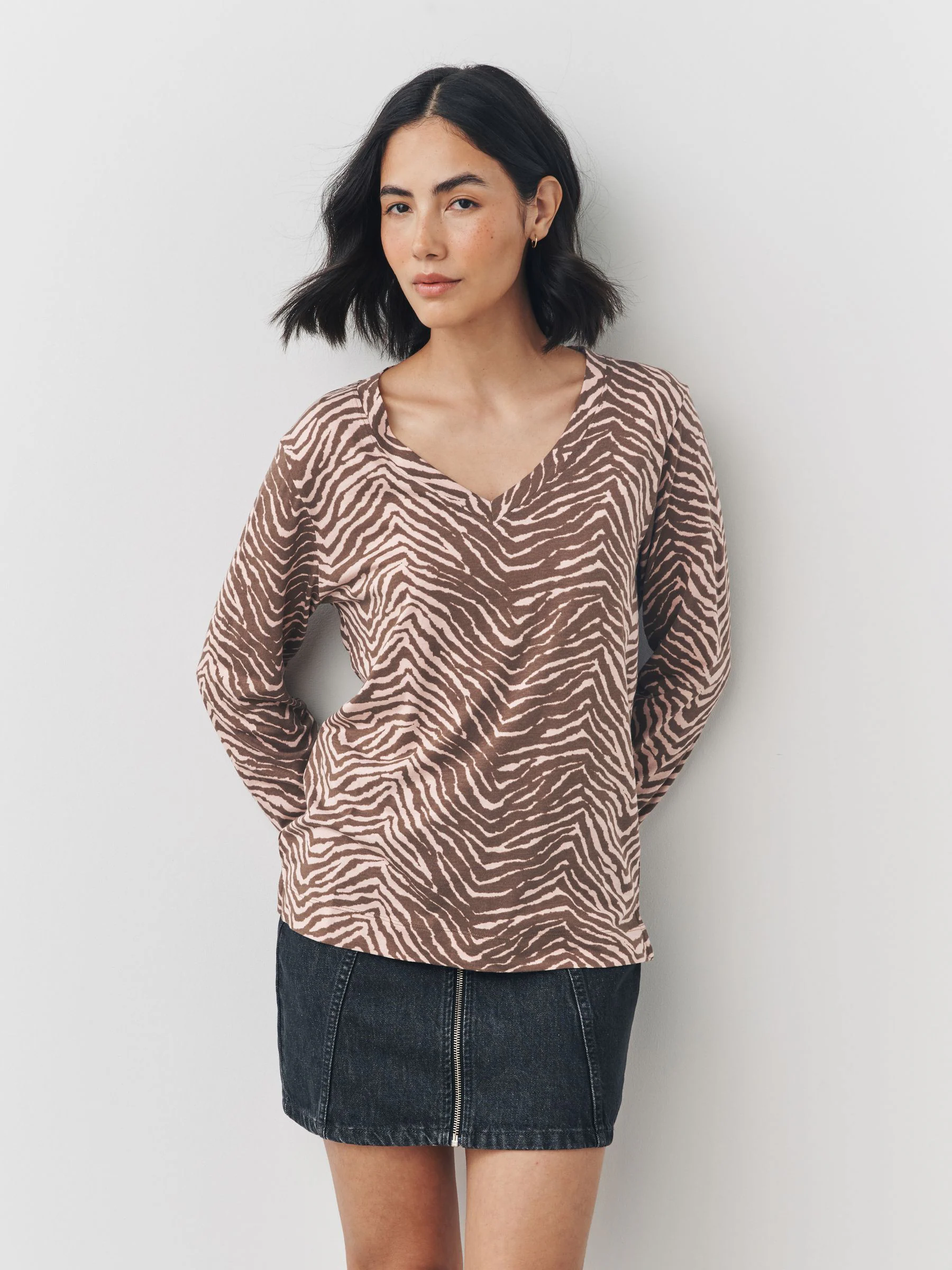 Zebraprint - Cotton Modal Blend Slouch Long Sleeve T-Shirt
