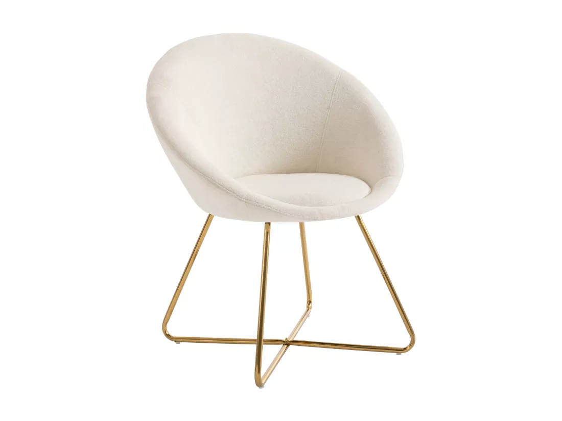 Lot de 2 chaises en tissu bouclette et métal doré - Blanc - BURBAN