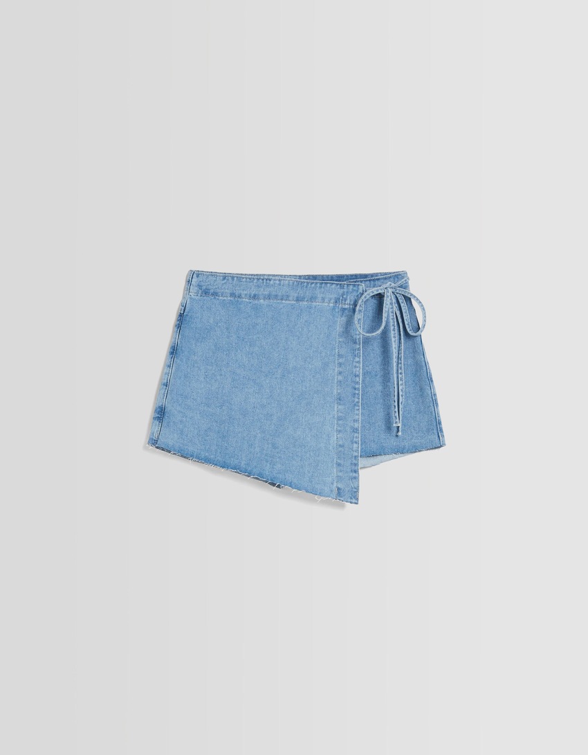 Saia-calça jeans com nó lateral