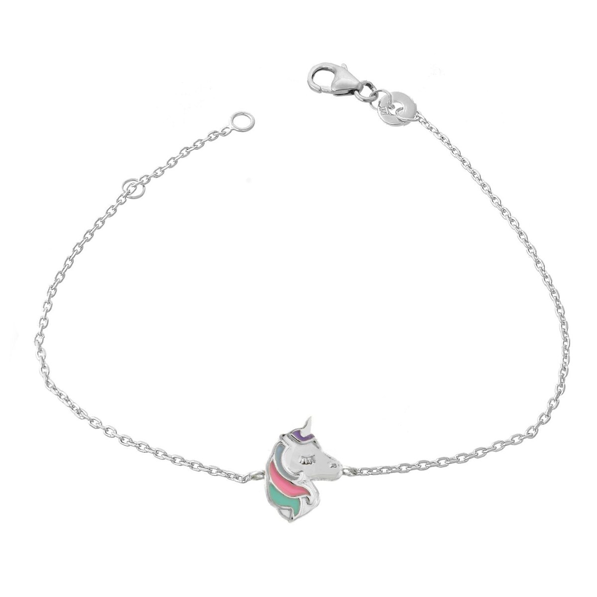 Bracelet tête de licorne émail coloré Argent 925 Rhodié
