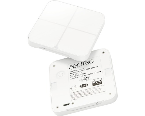 Aeotec Draadloze Wandschakelaar WallMote Quad met 4 knoppen voor het bedienen van apparaten en scènes, schuiffunctie AEOEZW130 - Compatibel met SMART HOME van hornbach