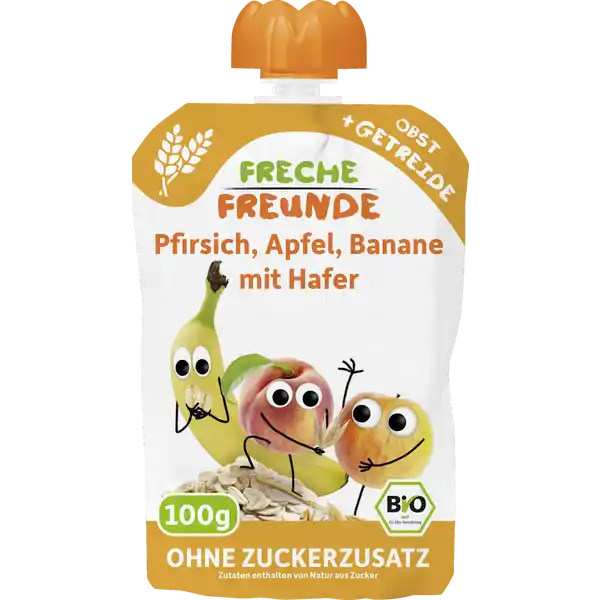 Bio Quetschie Pfirsich, Apfel, Banane mit Hafer