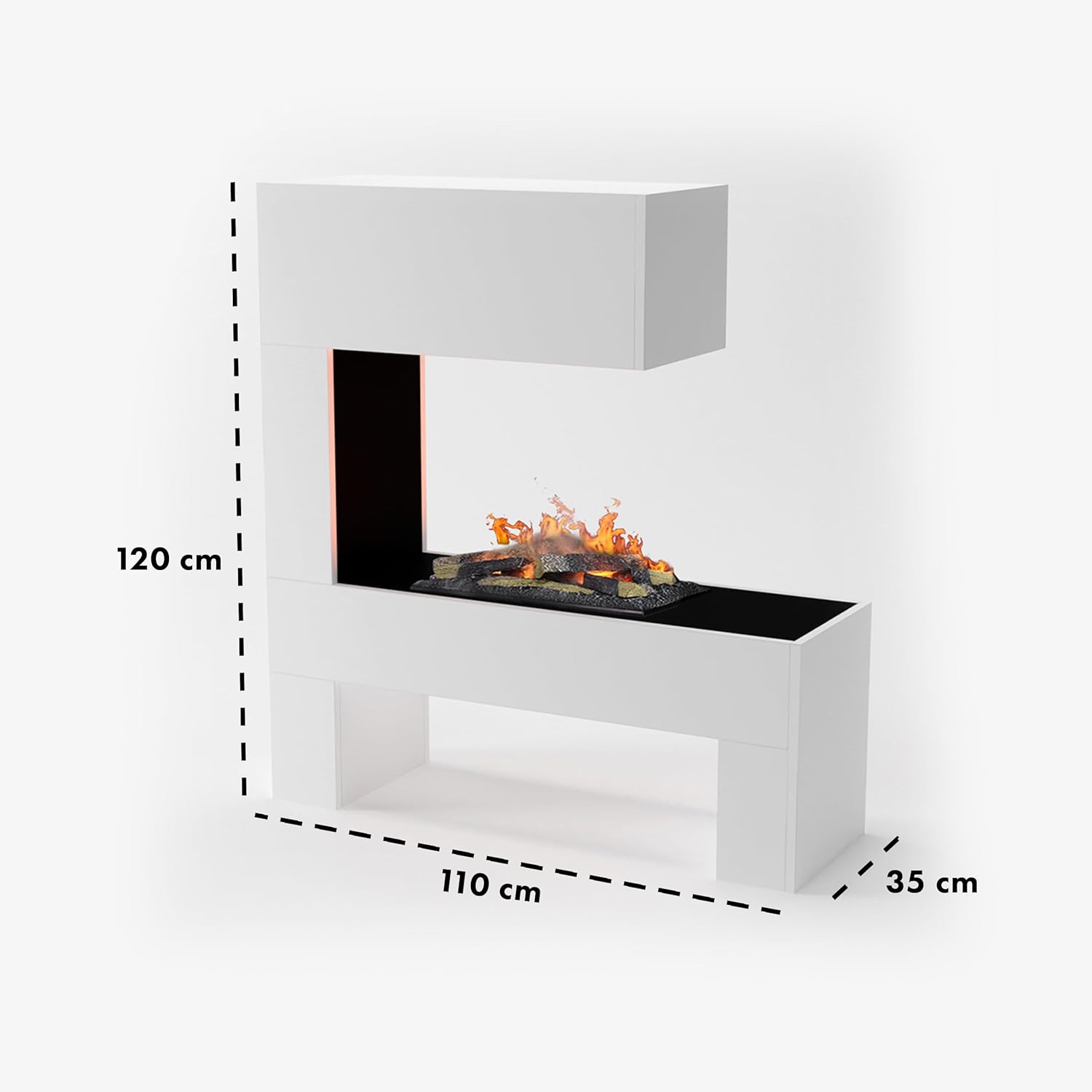 GLOW FIRE Wasserdampf Kamin Mozart (Standkamin) - Elektrokamin mit realistischen LED 3D-Flammen, Knistereffekt & Fernbedienung, 110x120x35 cm - Opti-Myst 600 Elektro Kamin mit Holz-Deko, Weiß
