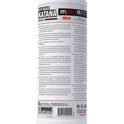 Huile moteur Ipone KATANA OFF-ROAD - 10W40 100% synthése - 1 LITRE Universel