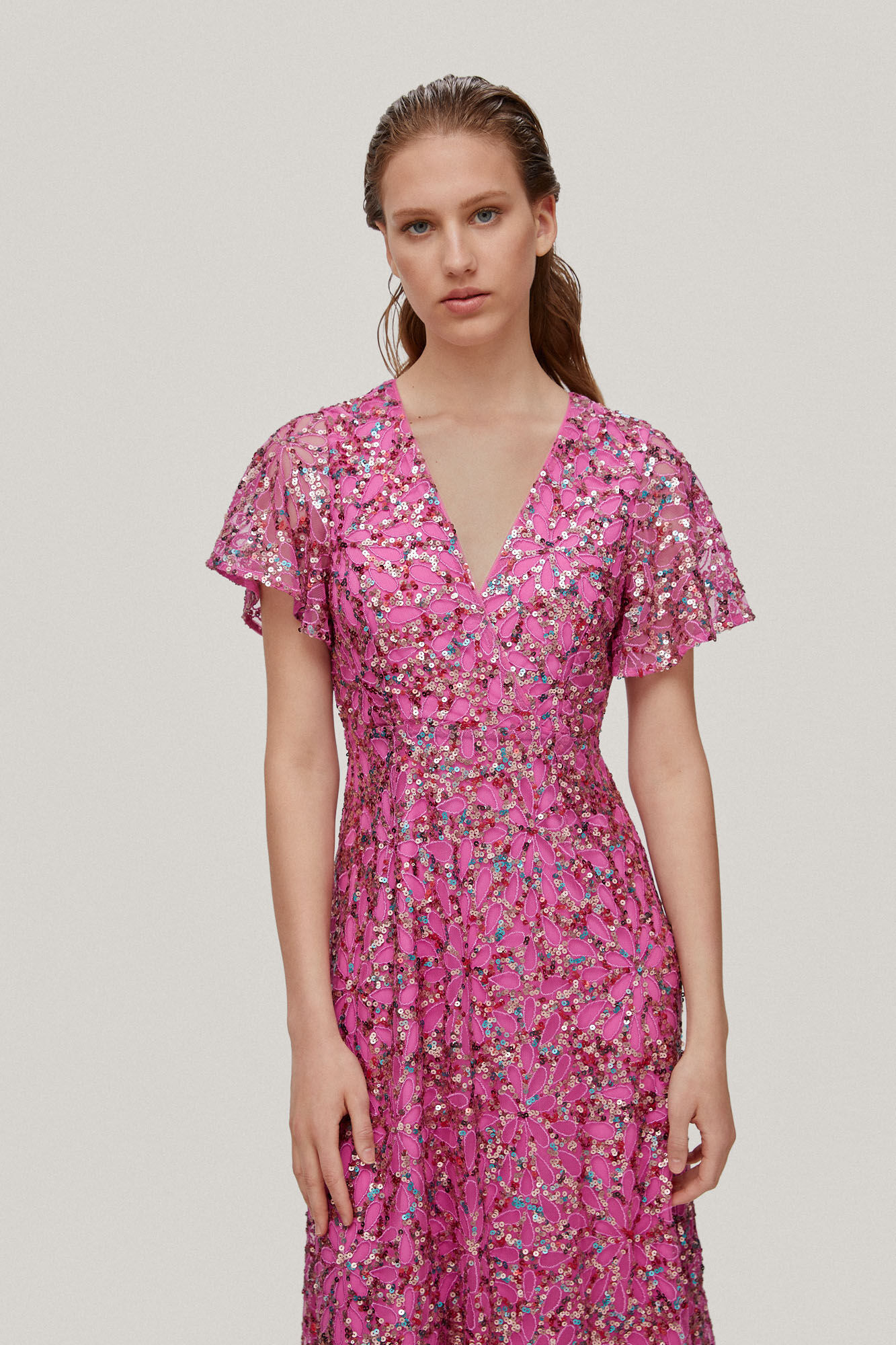 Vestido Lentejuelas com aplicações de miçangas - Rosa