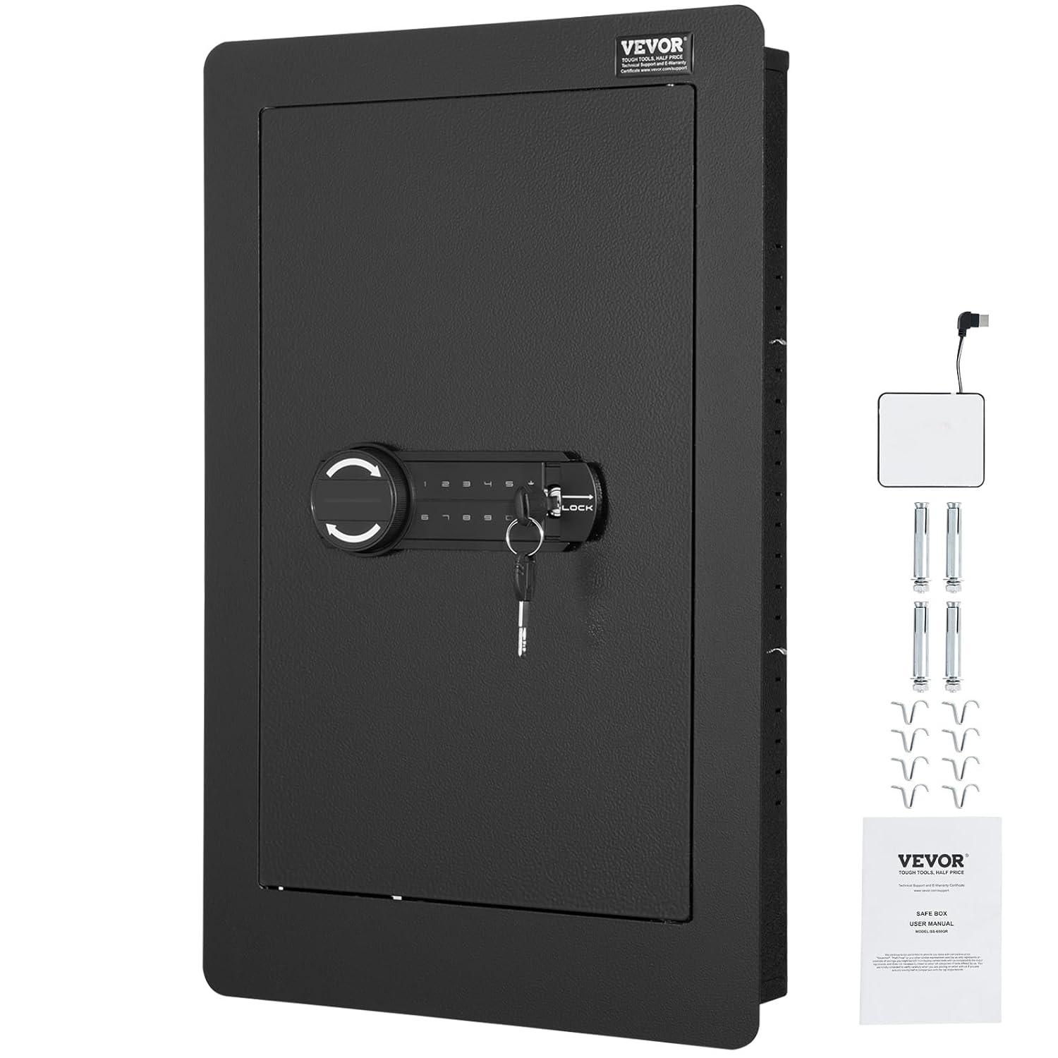 VEVOR 3-stufiger Waffentresor Wandtresor Safe, 3 herausnehmbaren Regalen 6 Schlüsselhaltern LED-Licht Vibrationsalarm, Tastenfeld und Schlüssel, für Langwaffe Pässe Schmuck Bargeld wichtige Dokumente