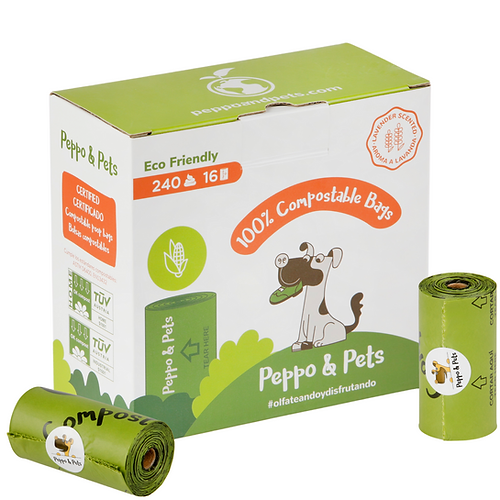 Peppo and Pets - 240 Sacos Compostáveis para Fezes de Cachorro - Muito Resistentes - Aroma de Lavanda - Feitos com 100% de Amido de Milho