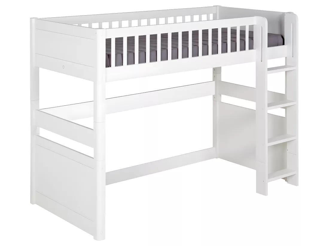 Pack lit mezzanine avec matelas 90x190 cm bois massif blanc VICTORIA