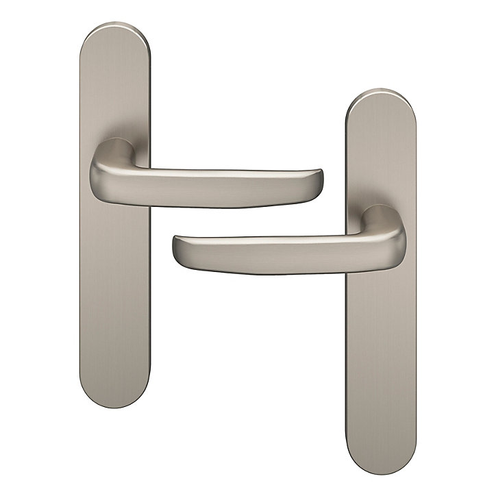 Ensemble poignée sur plaque rond GoodHome Govlin effet nickel satin gris L.130mm x l.42mm entraxe 165-195mm