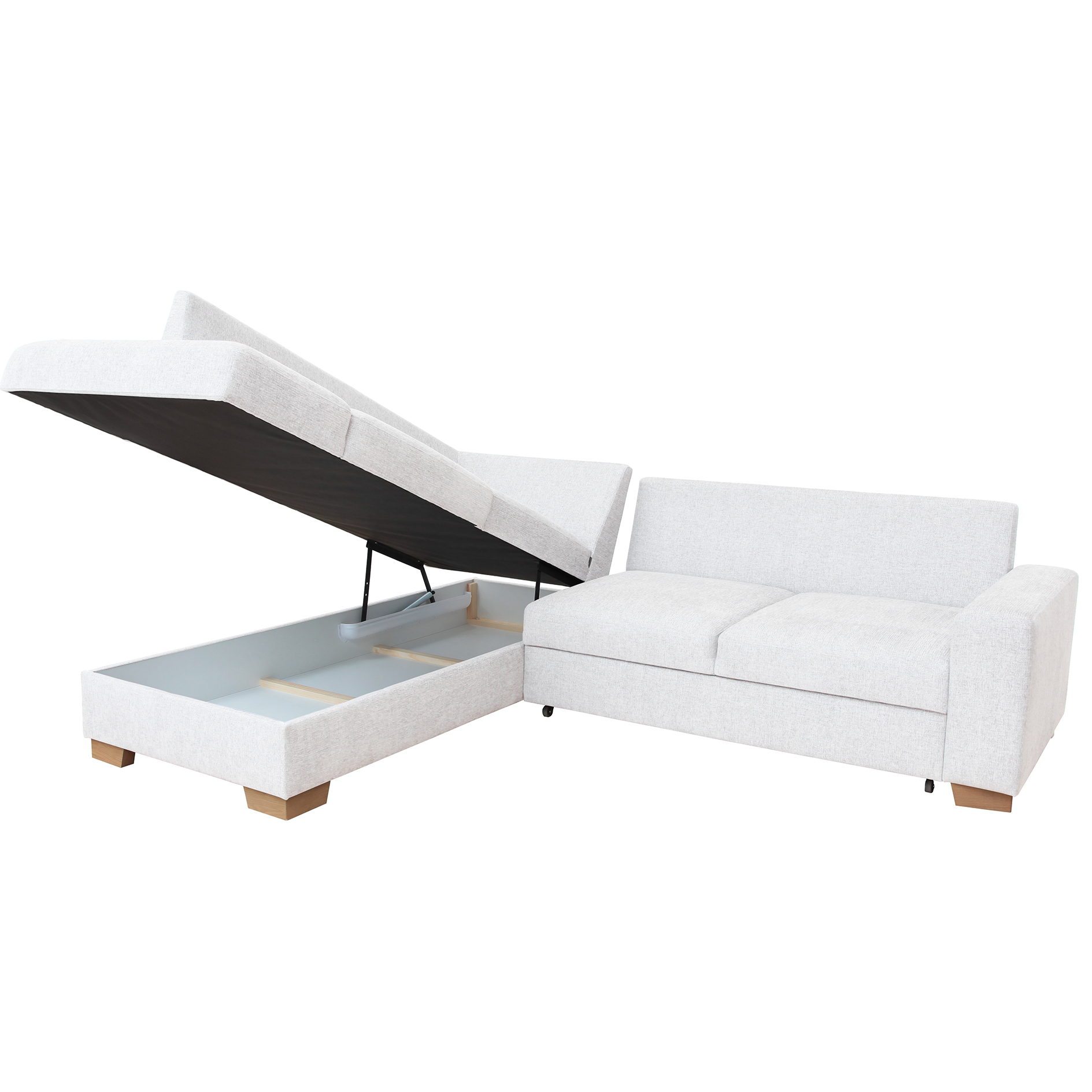 Ecksofa - creme - Liegefunktion - Staukasten - Ottomane links