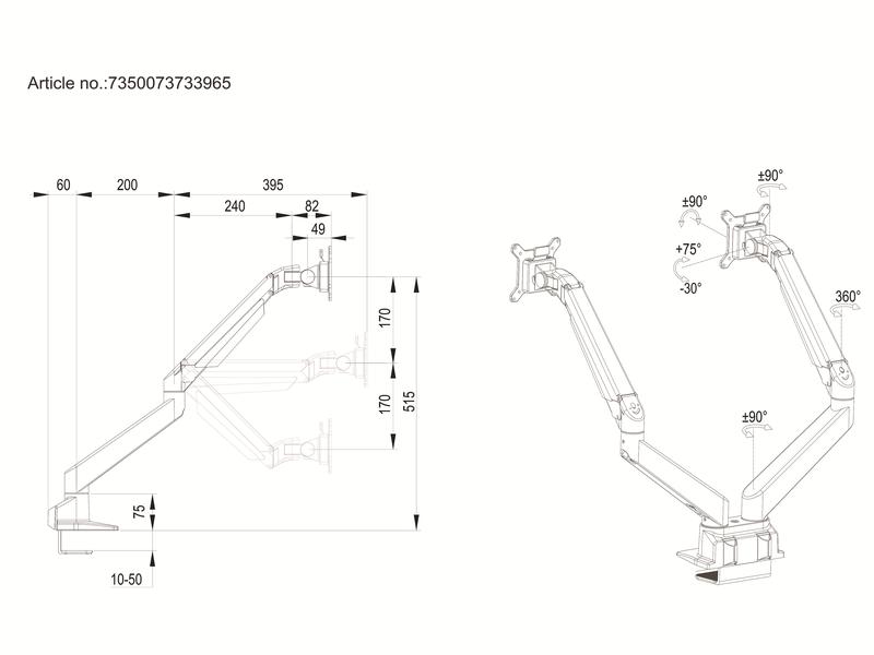 Multibrackets Tischhalterung Gas Lift Arm Dual SbS bis 10 k Deskmount mit Gas Lift Arm
