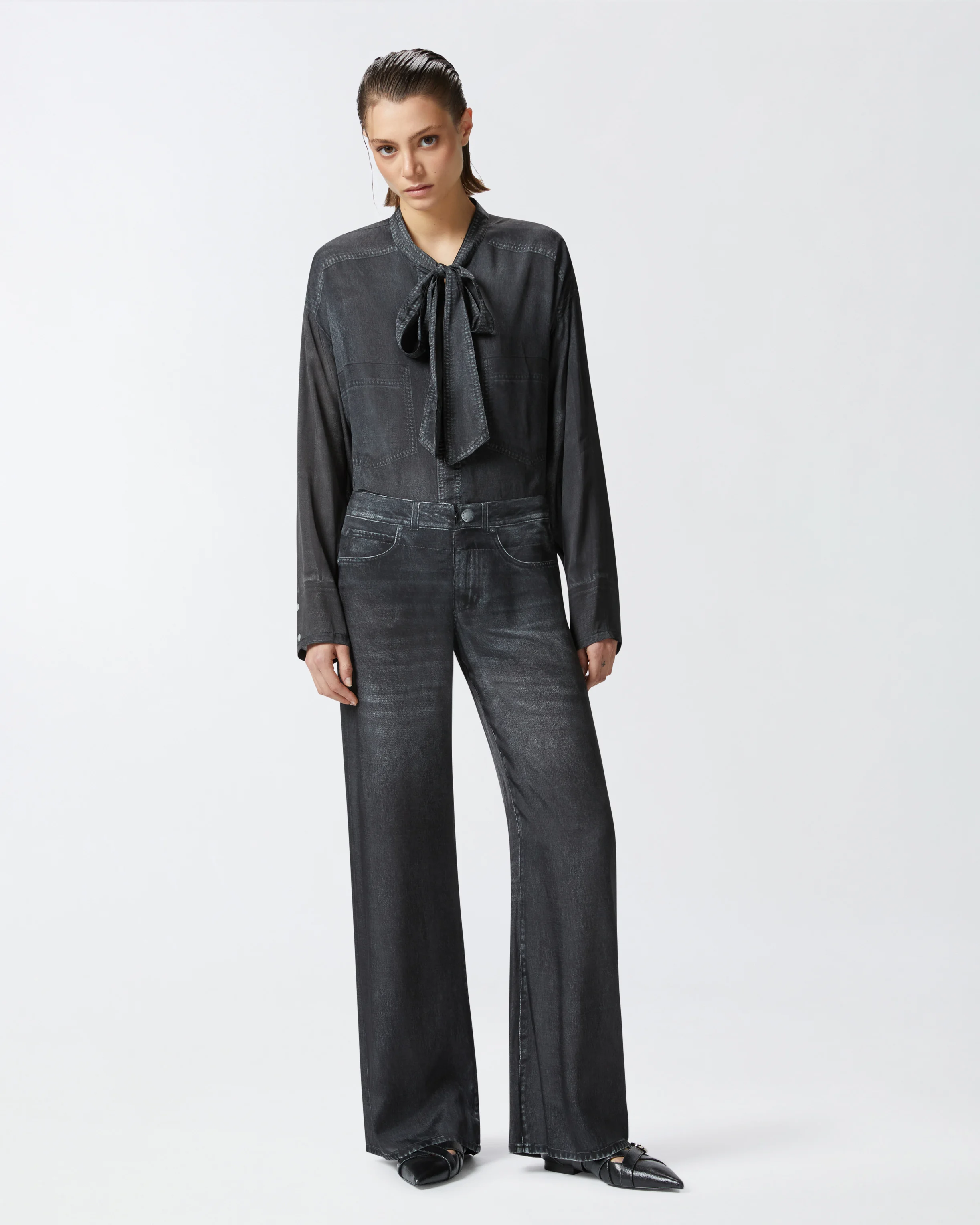 Pantalon large façon denim | Multicolore