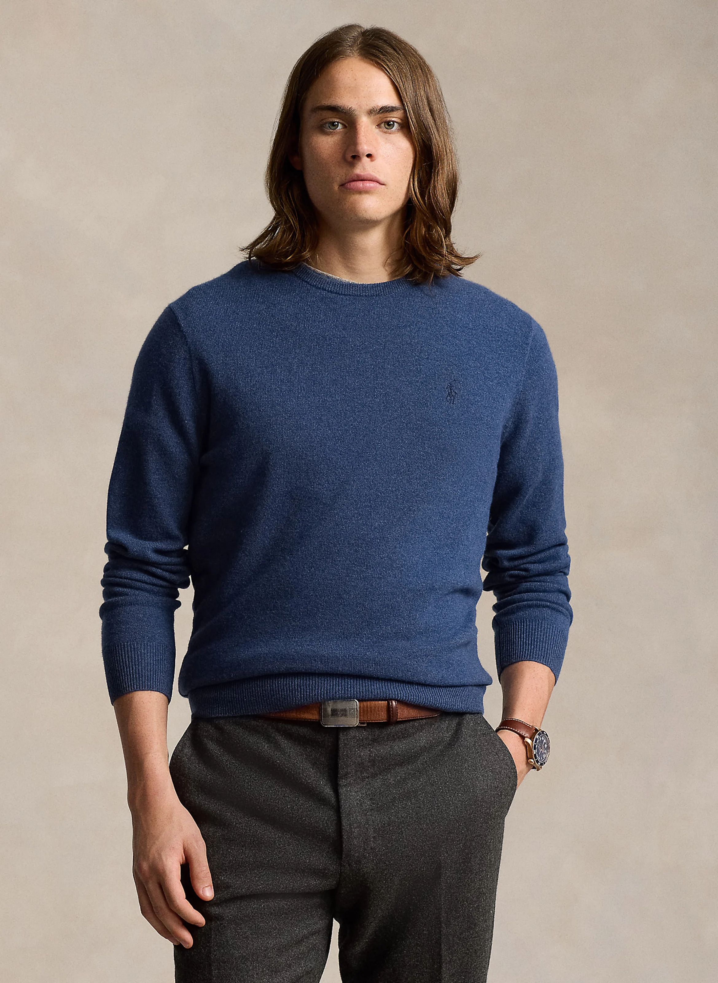 Pull col rond en laine | Bleu