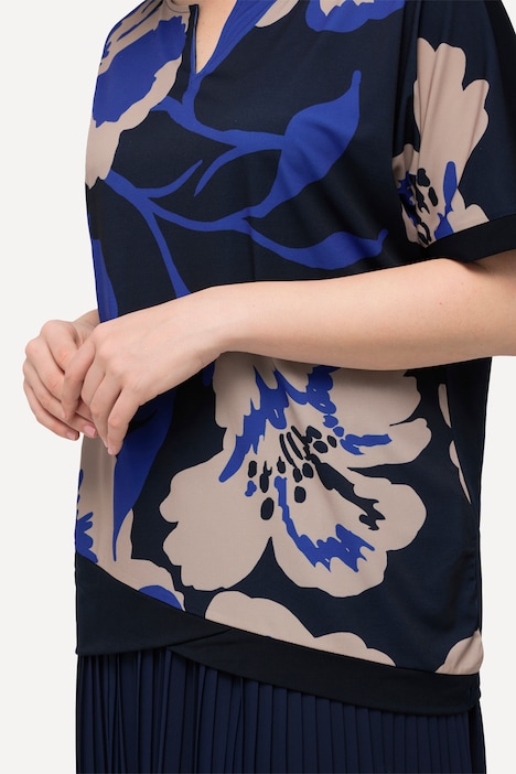 Blusenshirt, Blüten, Oversized, Tunika-Ausschnitt, Halbarm