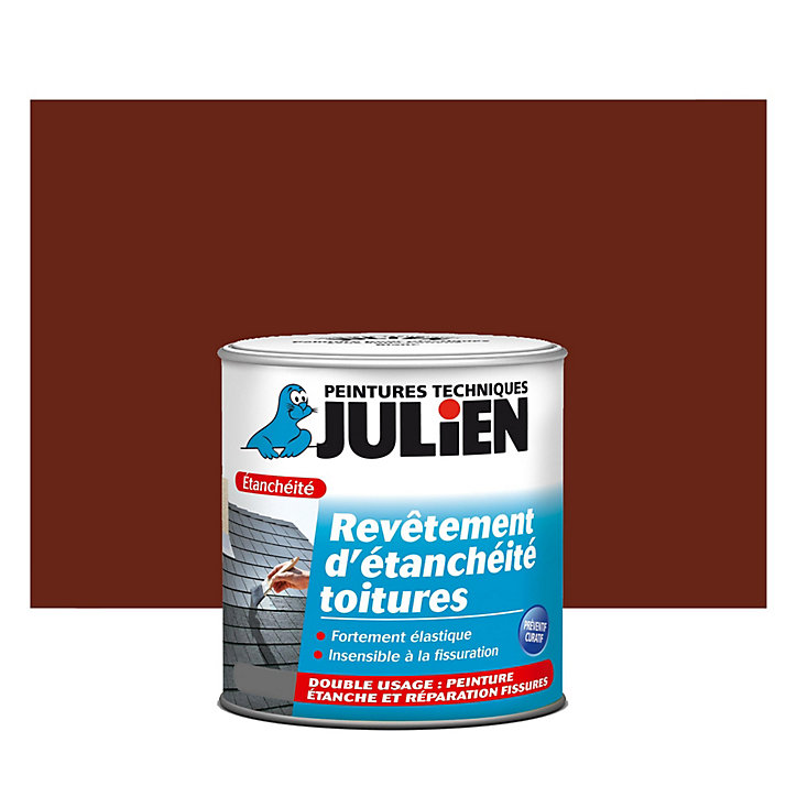 Peinture revêtement d'étanchéité toitures fortement élastique Julien mat brun rouge 2,5L