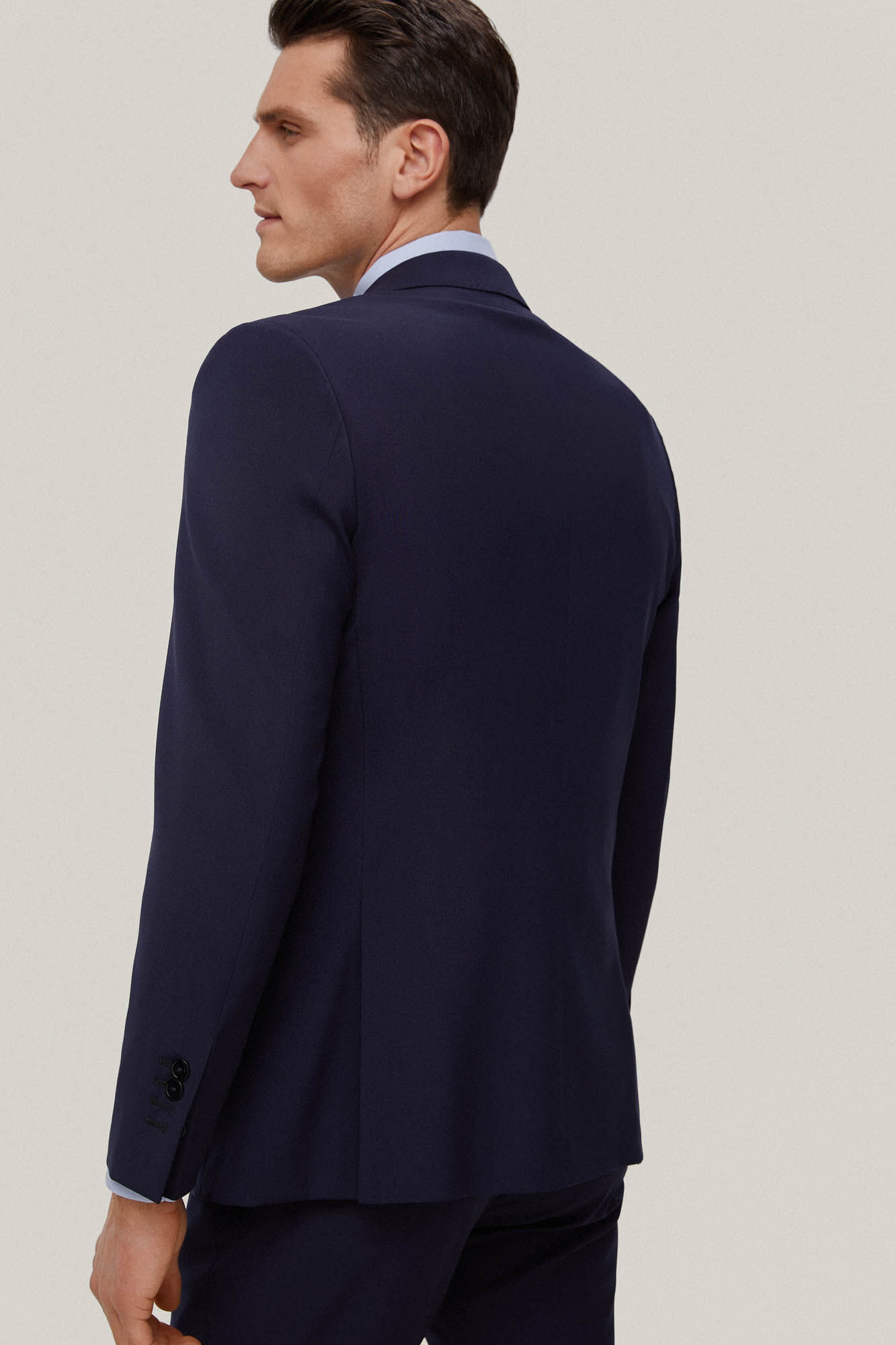 Blazer liso em tecido bi-elástico - Azul