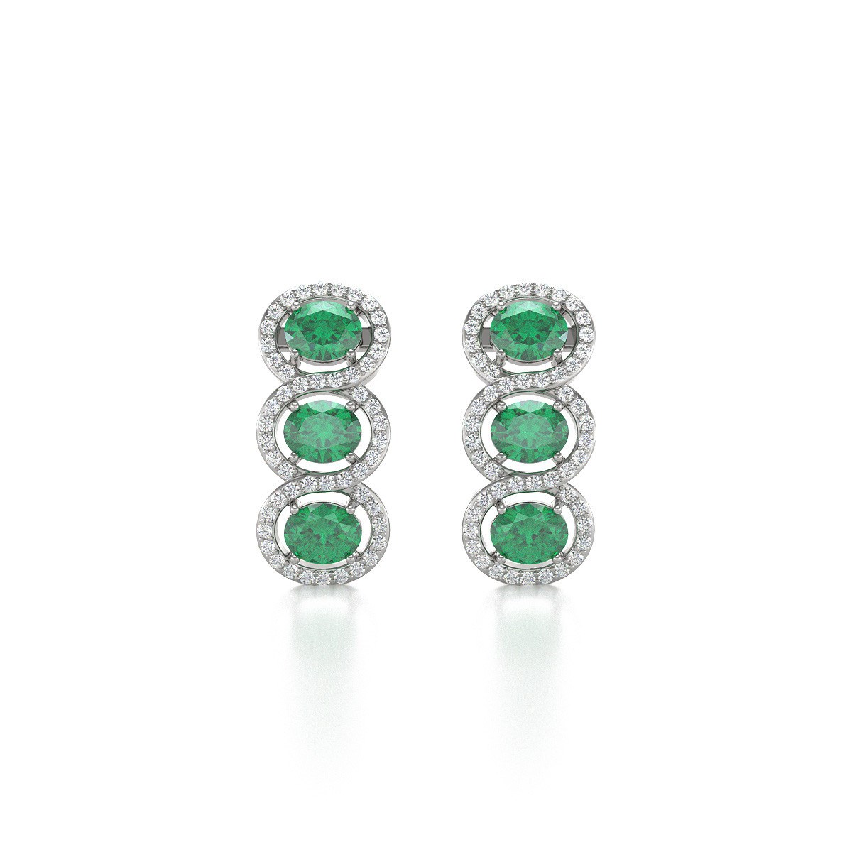 Boucles d'oreilles ADEN Emeraude et Diamants sur Argent 925 4.55grs