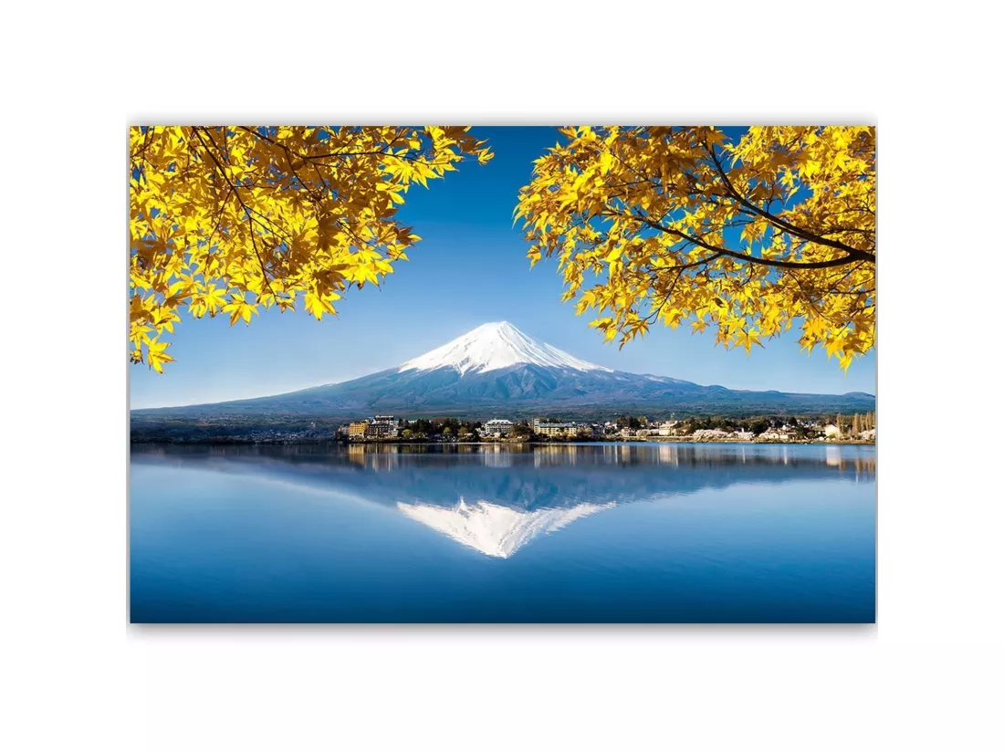 Tableau bois mont fuji et lac 4 - 120 x 80 cm