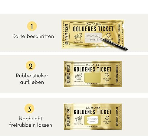 Golden Ticket Rubbel Karte zum Beschriften DIY Gutschein Rubbellos Geschenkidee inkl. Umschlag - Gold