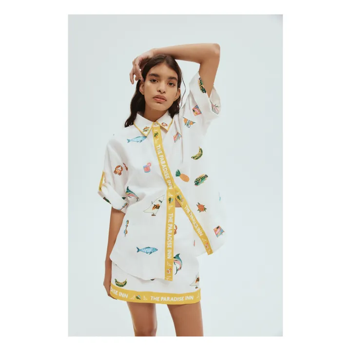 Alémais Chemise Brodée Blue Marlin Lin | Ecru