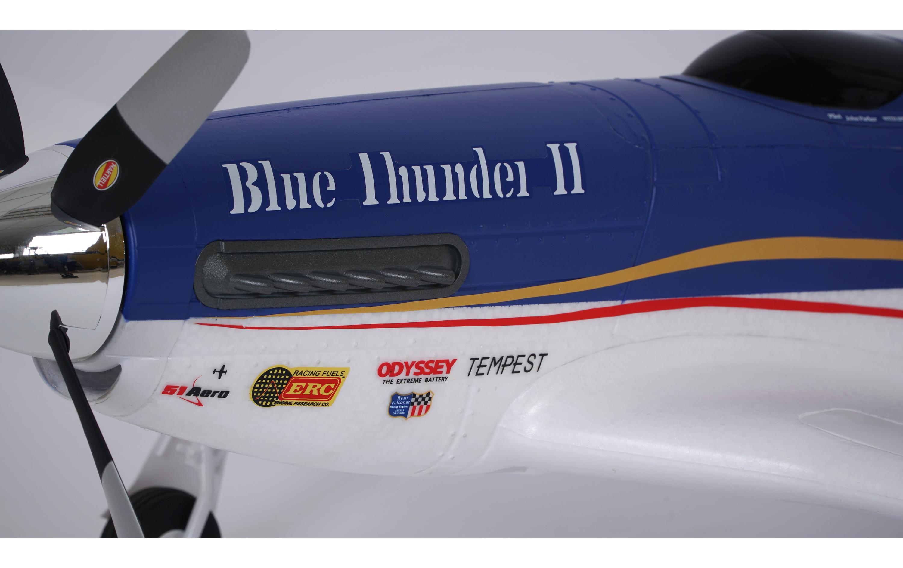 Warbird Mustang P-51 Blue Thunder 1100 mm PNP<br>Airrace Warbird «Blue Thunder» als PNP Modell mit Brushless Antrieb und EInziehfahrwerk