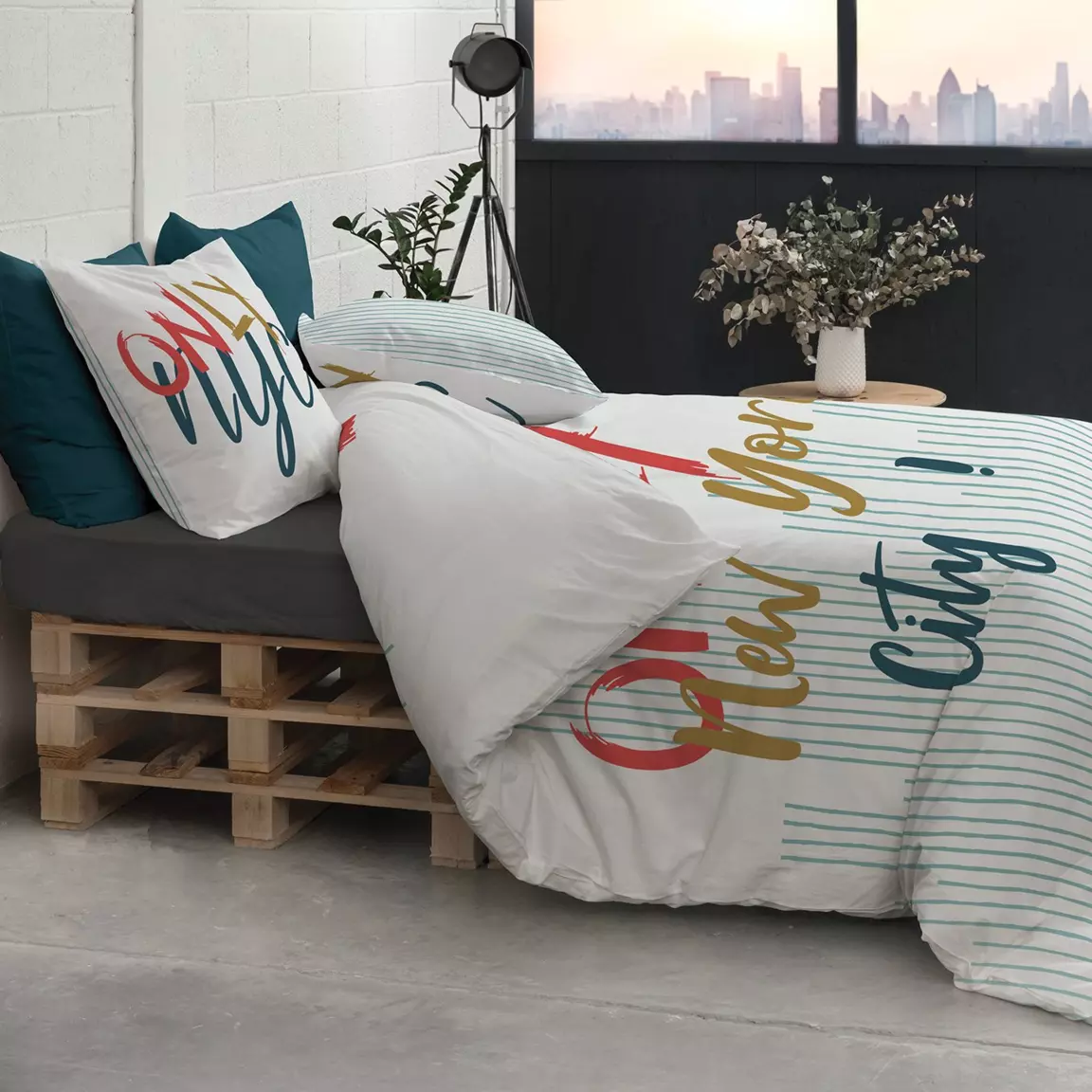 Housse de couette et deux taies coton (260 cm) Only Multicolore