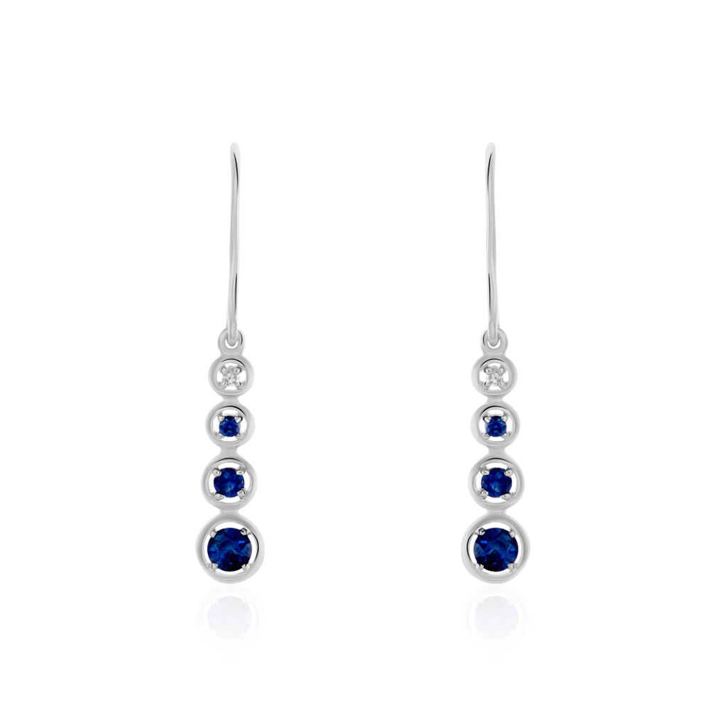 Boucles D'oreilles Pendantes Josephine Or Blanc Saphir Et Diamant