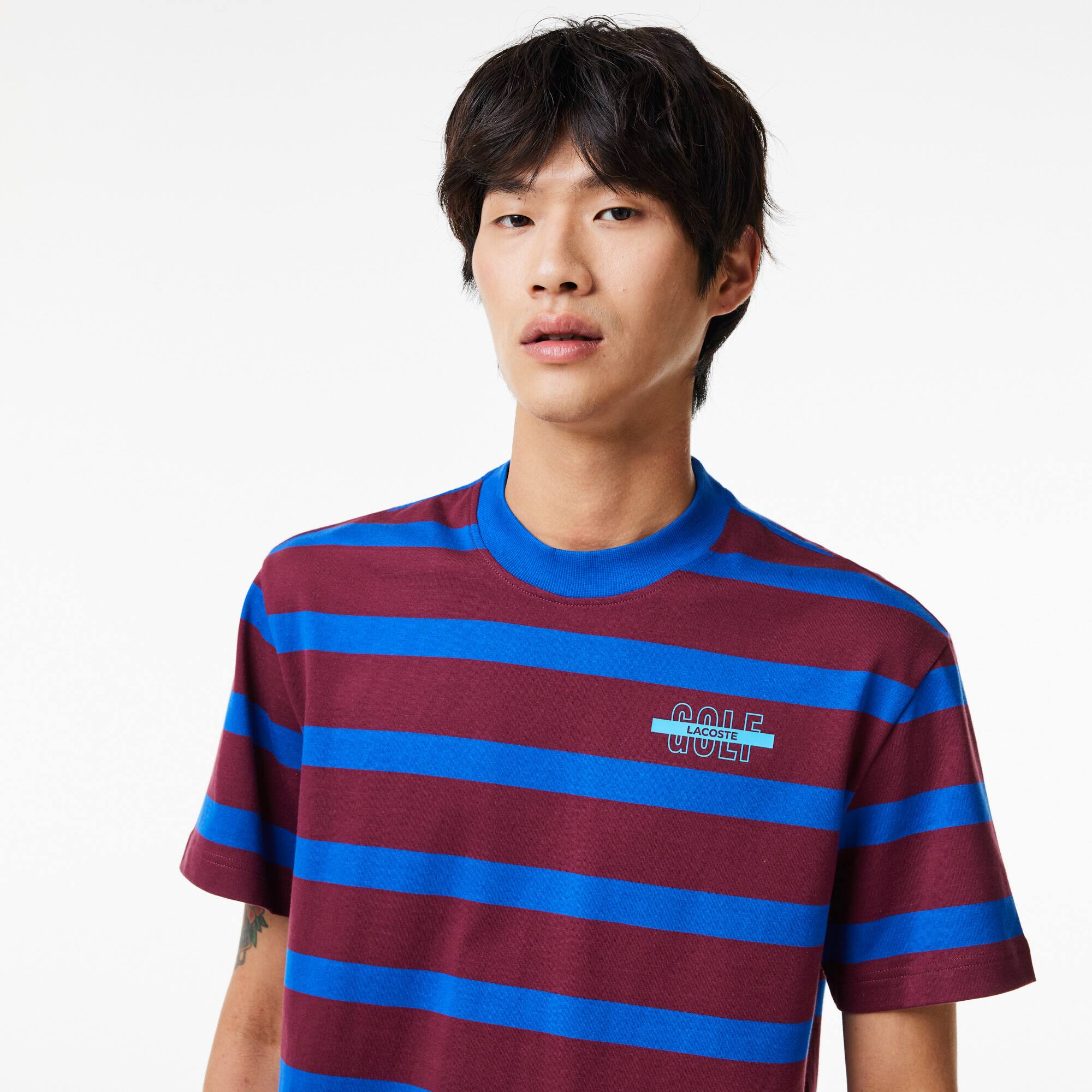 T-shirt à rayures en coton avec imprimé 3D T-Shirts - Rouge - Lacoste - Homme