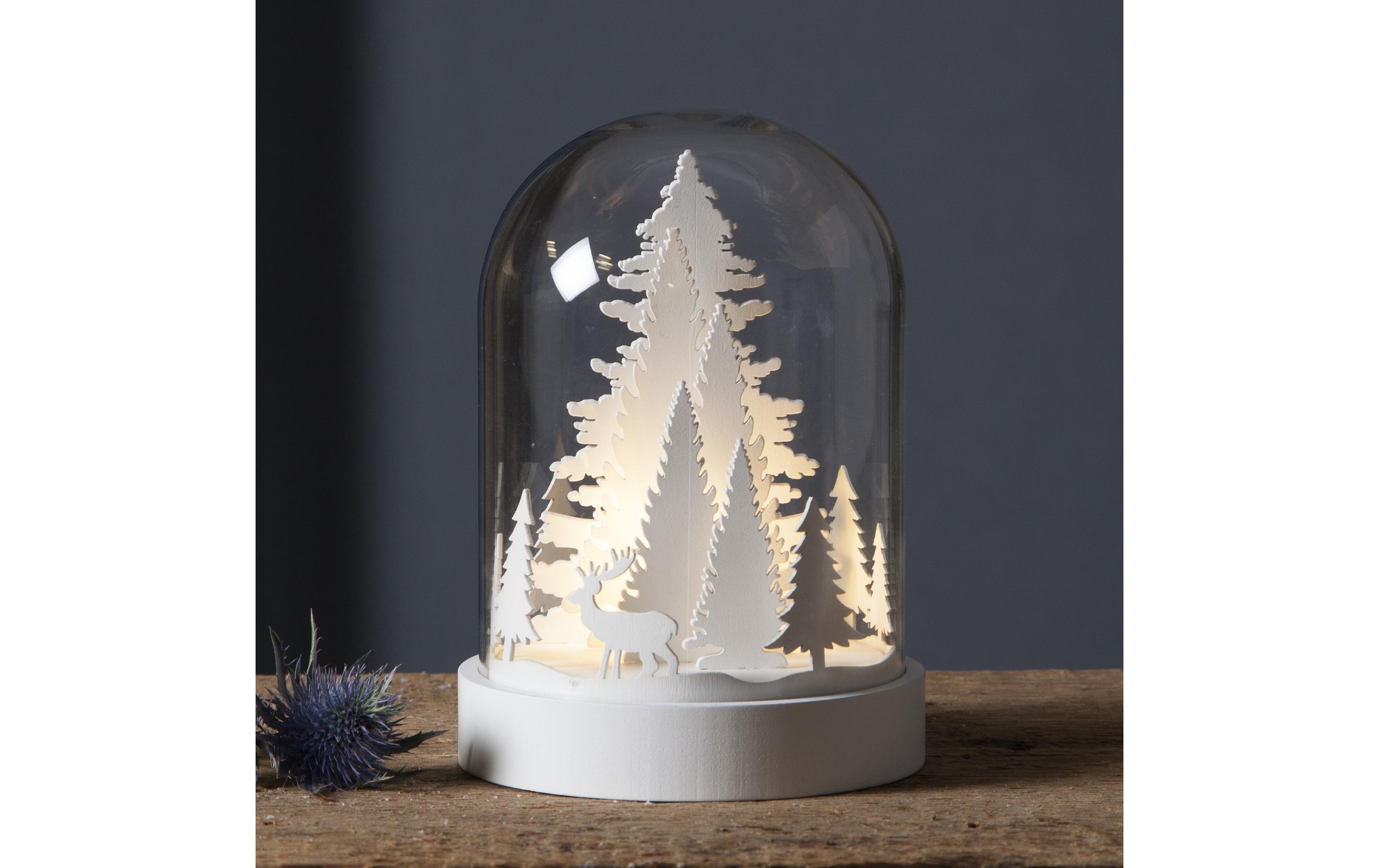 Schneekugel Kupol Winterwald 17.5 cm, WeissWeihnachtsdekoration mit LED Licht