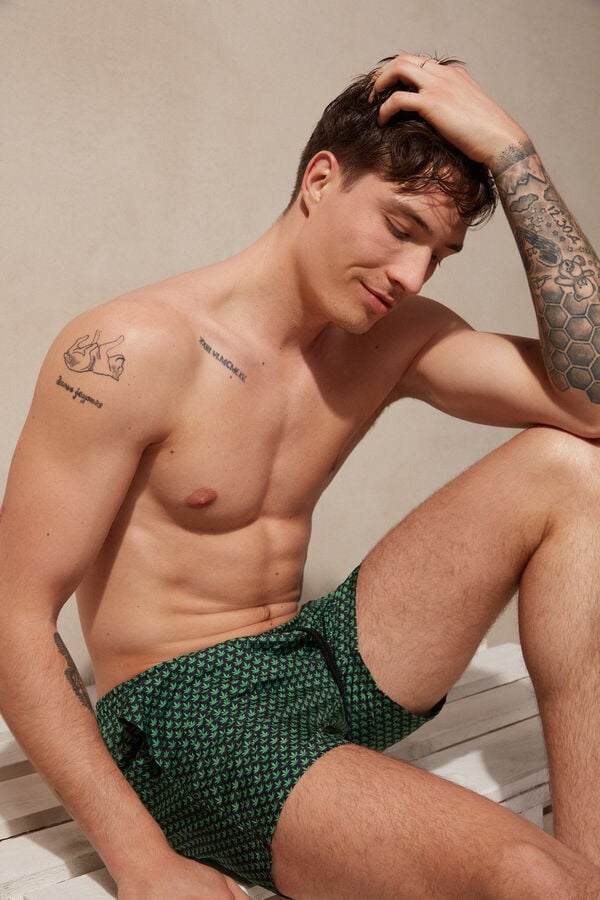 Maiô boxer com estampa de microfolhas
