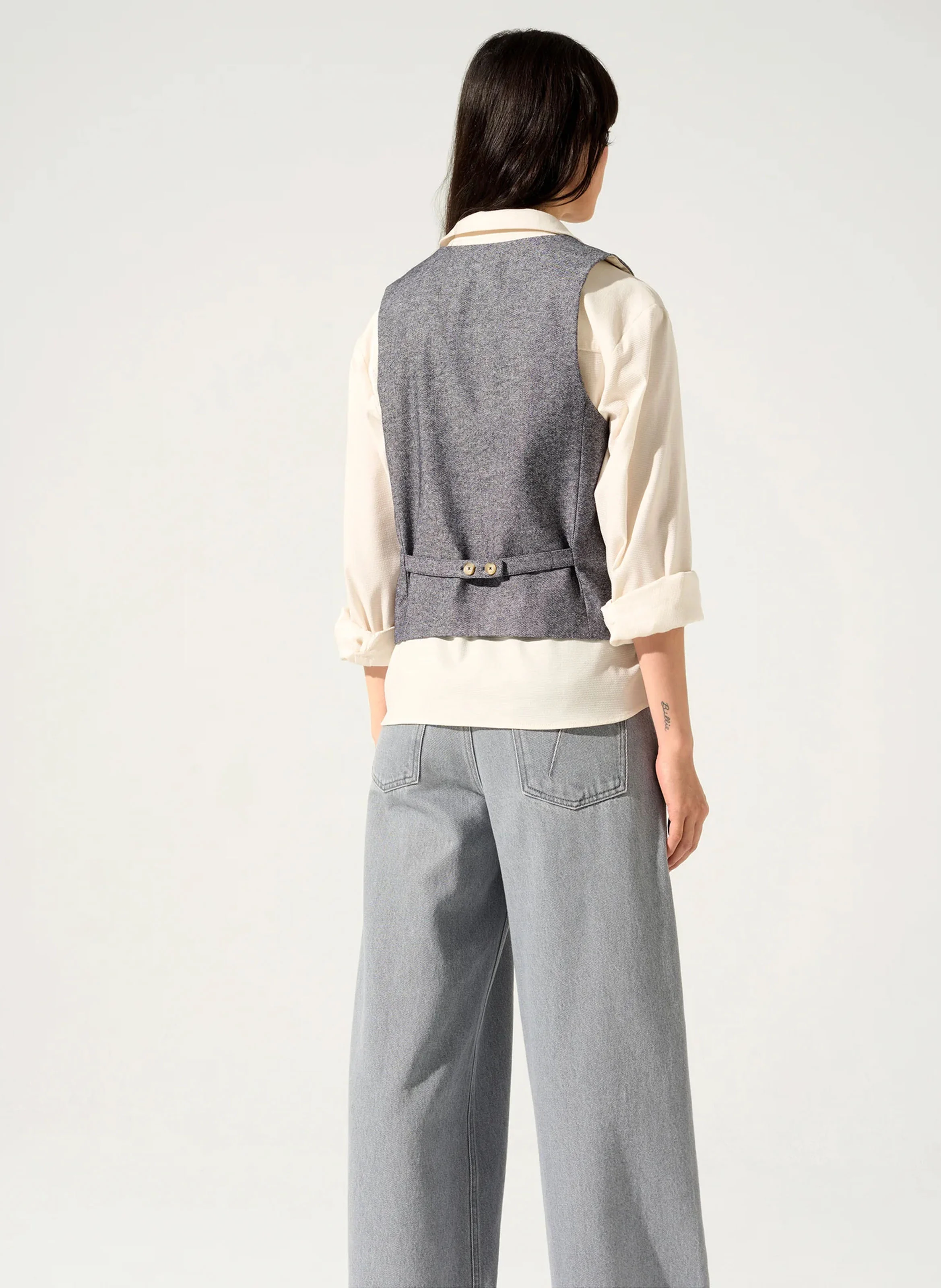 DAVOR - Gilet col V en coton mélangé | Bleu
