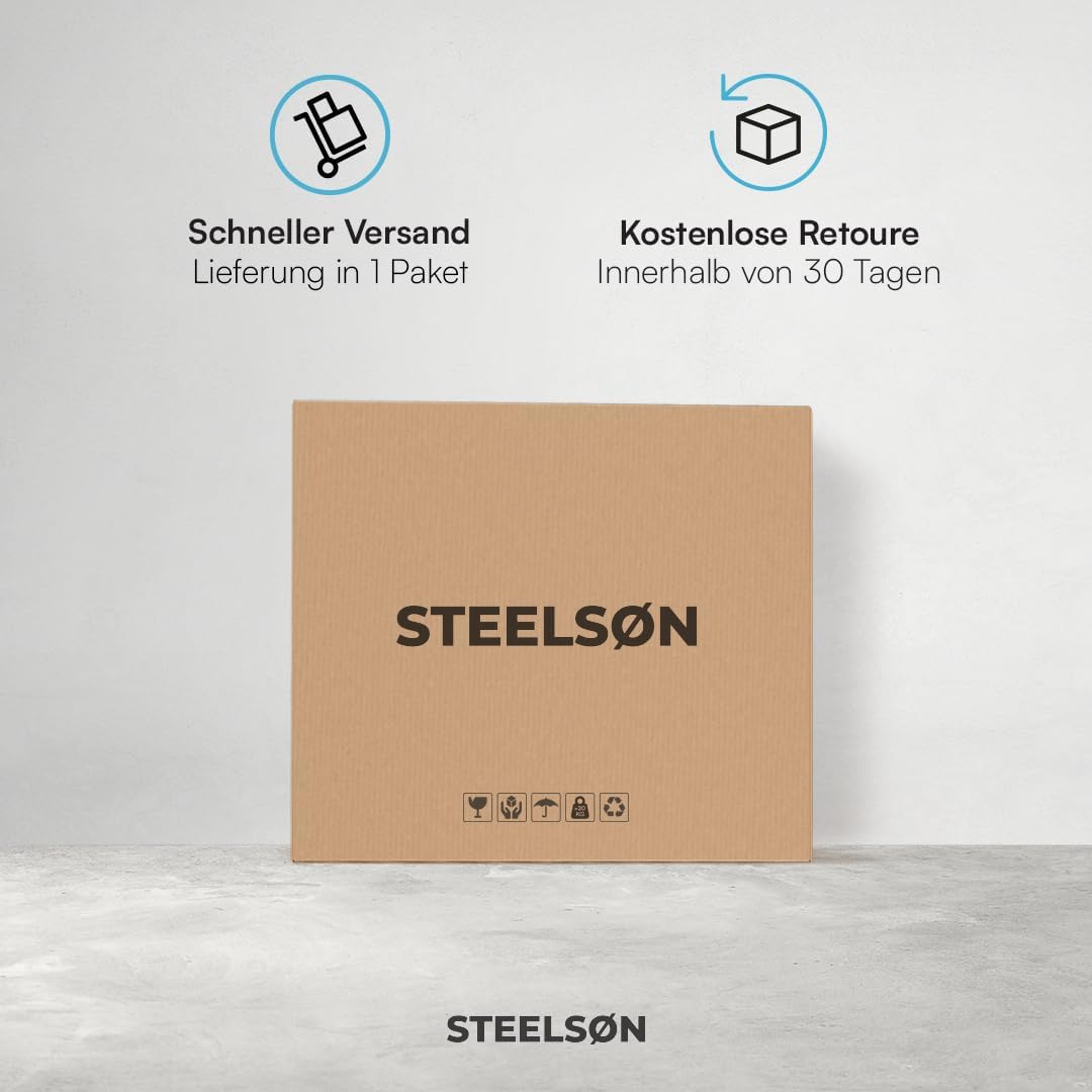 STEELSØN Gartenbank mit Tisch Velara aus Polyrattan, Sitzgruppe für 2 Personen, Balkonmöbel 2er Sofa mit Polster wetterfest, Gartensofa Terrassenmöbel in grau-meliert/anthrazit 81x65x135 cm (HxTxB)