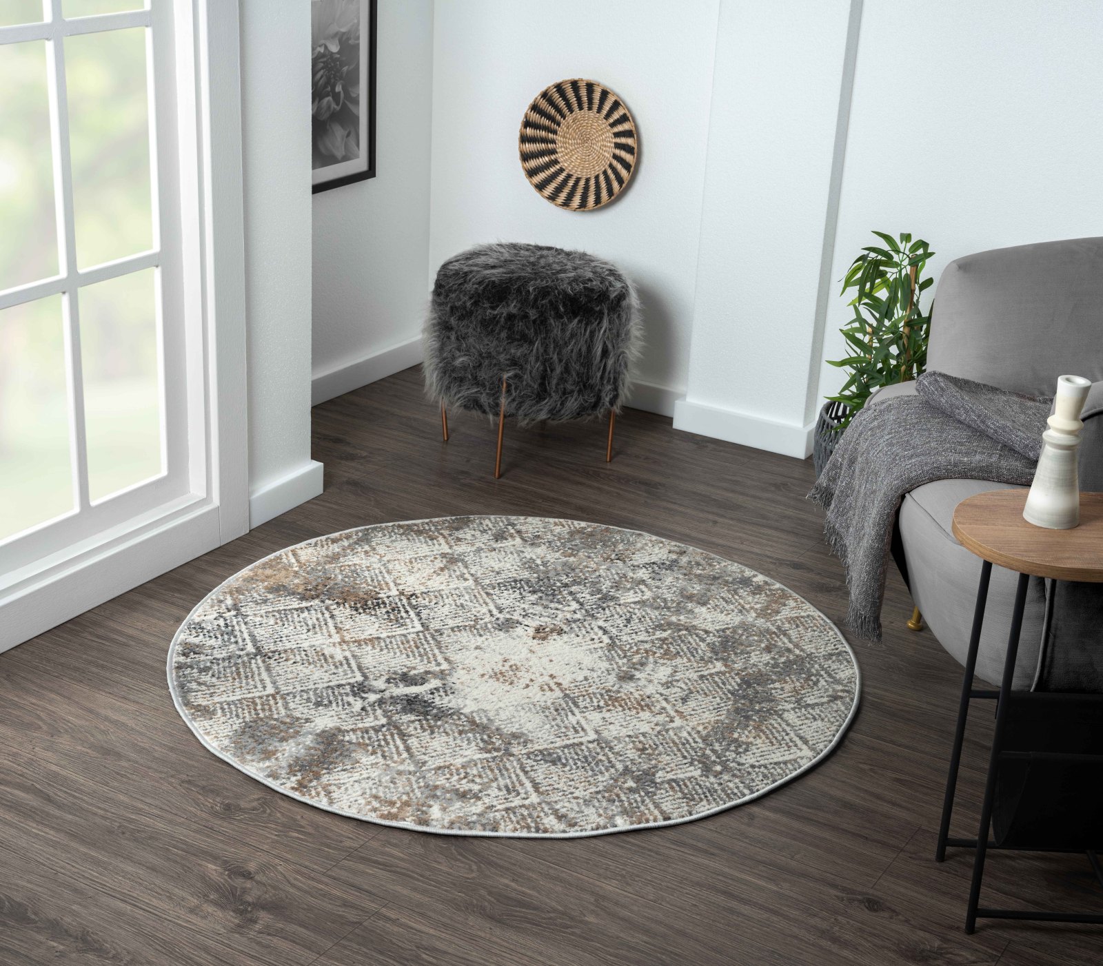 Teppich MY HEART - creme-hellgrau - rund - Ø 120 cm
