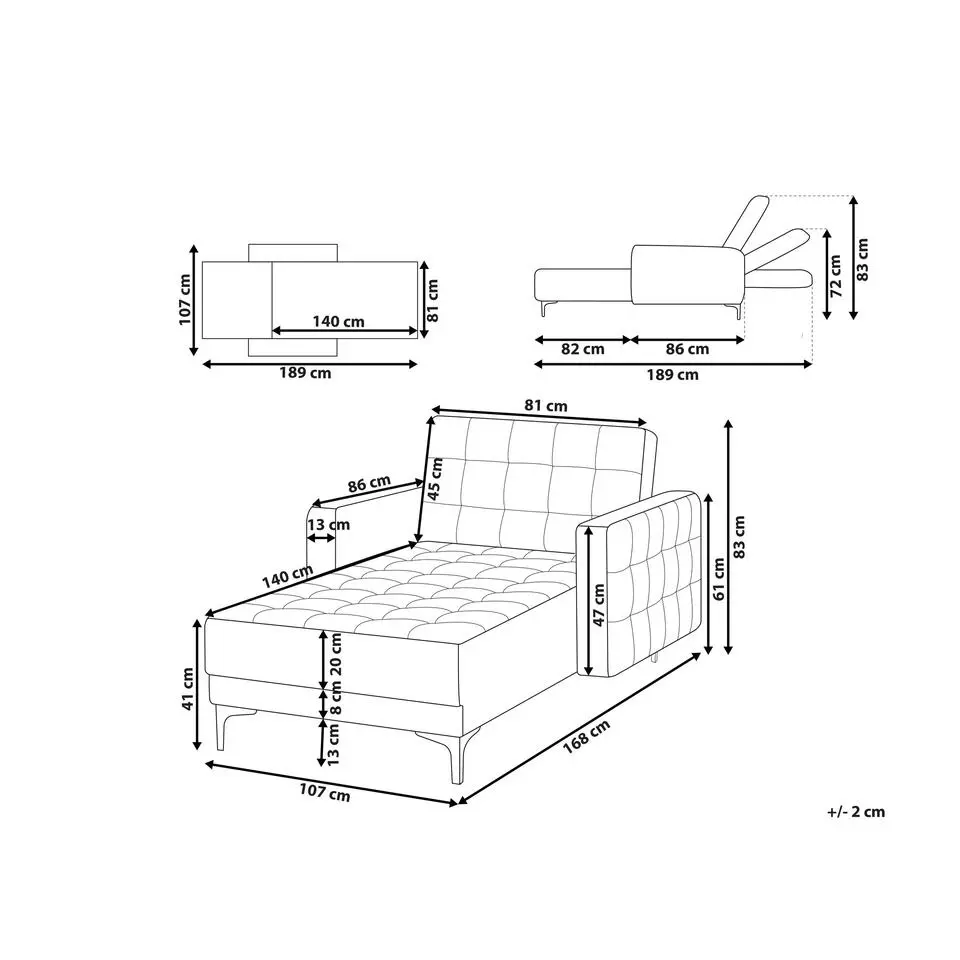 ABERDEEN - Chaise longue - Grijs - Symmetrisch - Polyester