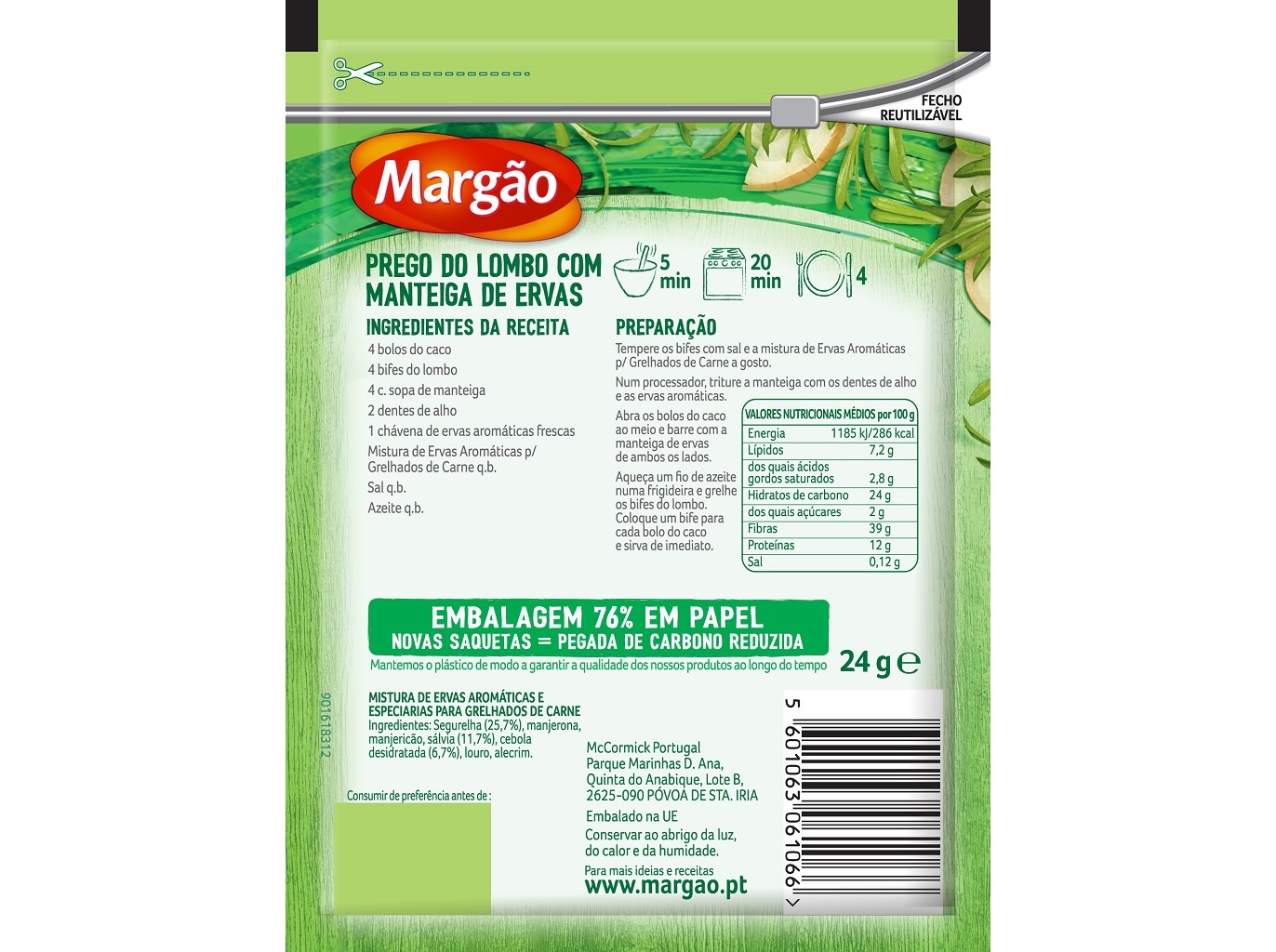 ERVAS GRELHADOS CARNE MARGÃO SAQUETA 24G