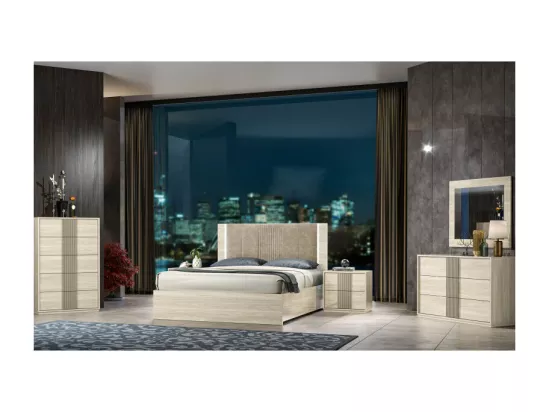 Chambre complète 160x200 Laqué Beige brillant - GAIA
