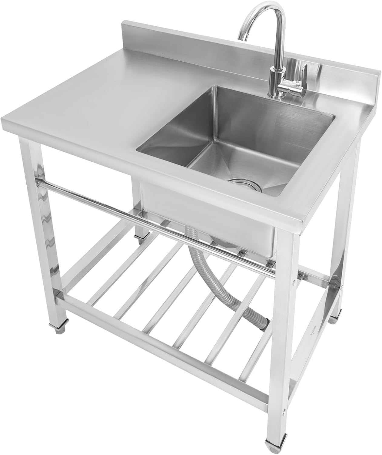 Freistehende Küchenspüle Edelstahl Spültisch Edelstahlspüle Freistehend mit Wasserhahn KüchenspüLe mit Unterschrank Edelstahl Multifunktionswaschtisch Spültisch 1 Becken 80 x 55 x 84cm