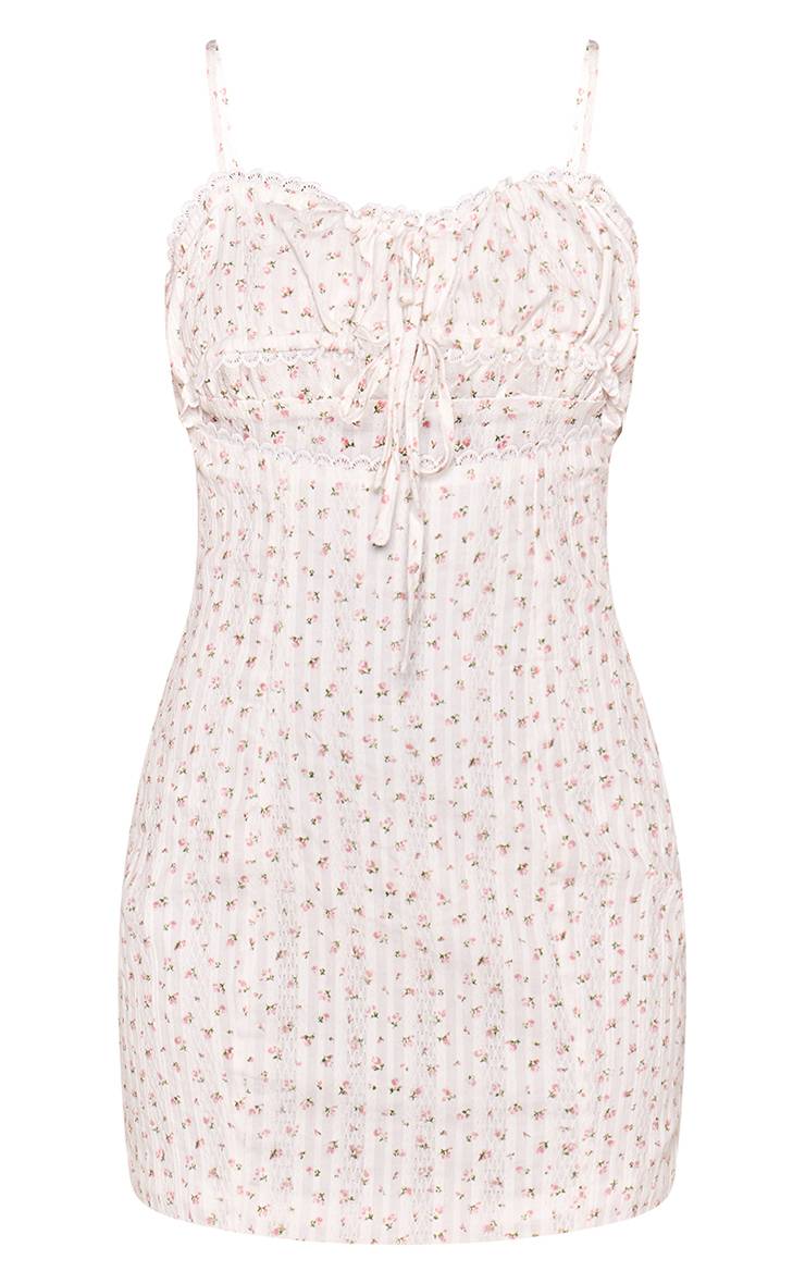 Blanc Robe Mini Droite À Bretelles Avec Découpes Et Imprimé Fleuri