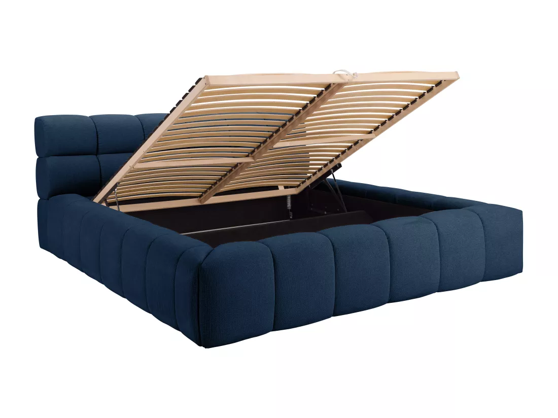 Lit coffre 180 x 200 cm - Tissu - Bleu nuit + Matelas - FORVIK II de Pascal Morabito