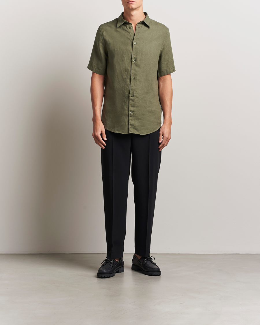 NN07 Enzo Linen Short Sleeve Shirt Capers Green