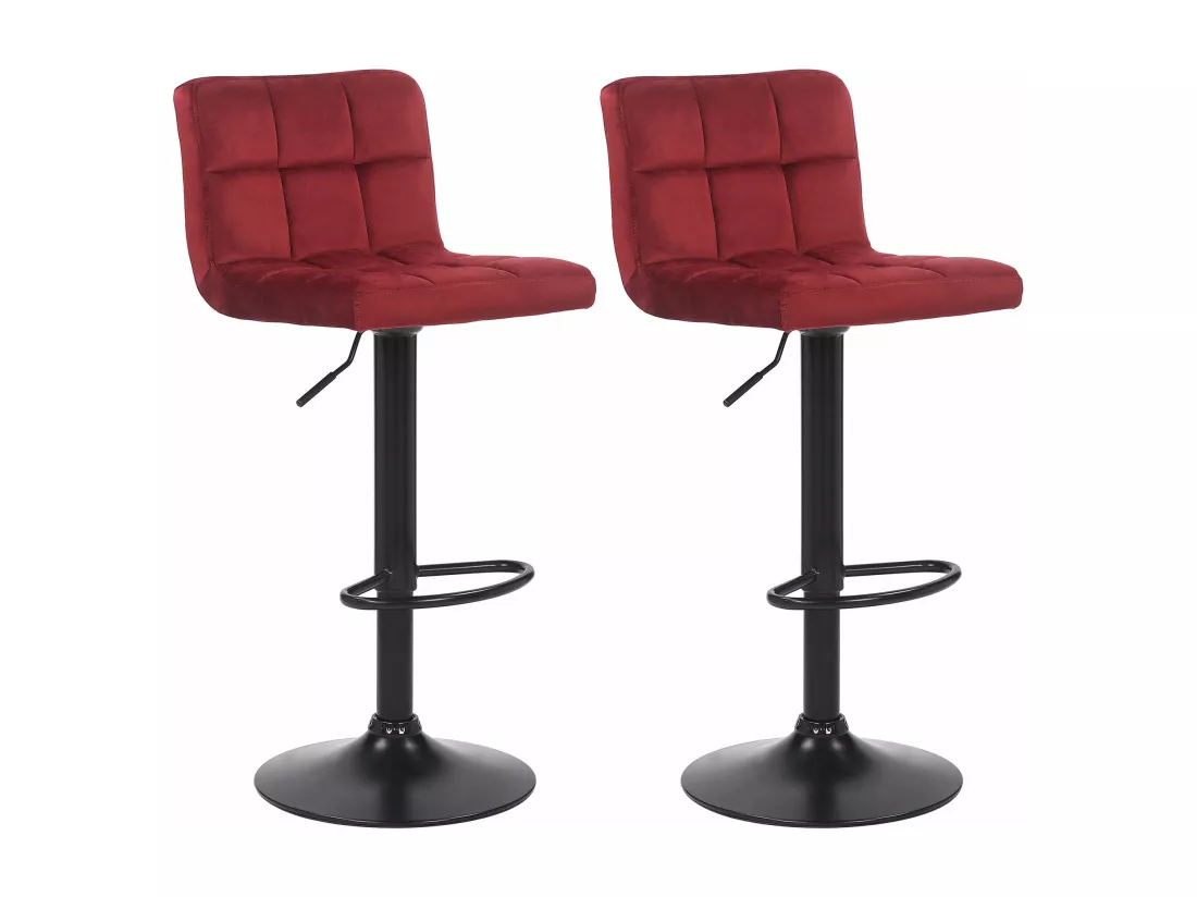 Lot de 2 Tabouret de bar - Velours & Métal noir mat - Rouge - Feni