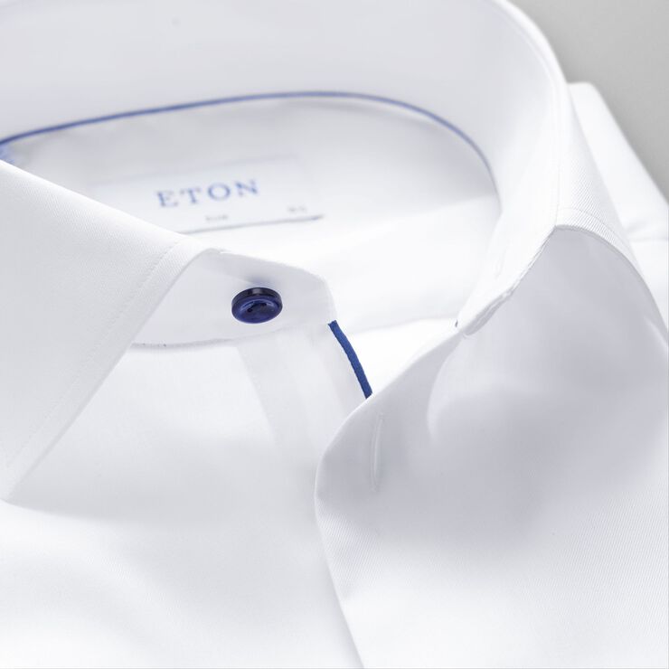 ETON White Twill Shirt Dark Blue Details - Slim Fit Hvid