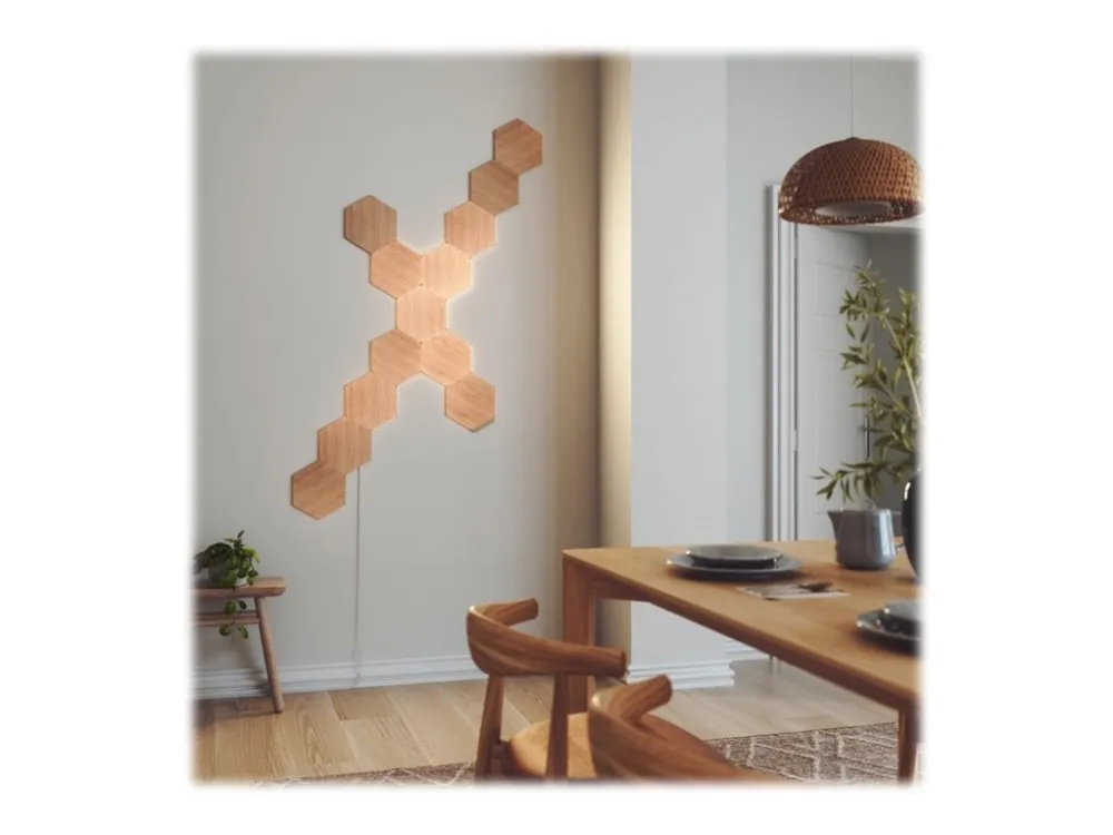 Nanoleaf Elements Starter Kit - Trådløs belysningsindstillingspanel - LED x 13 - total: 24.83 W - varmt til køligt hvidt lys - hexagon - træ
