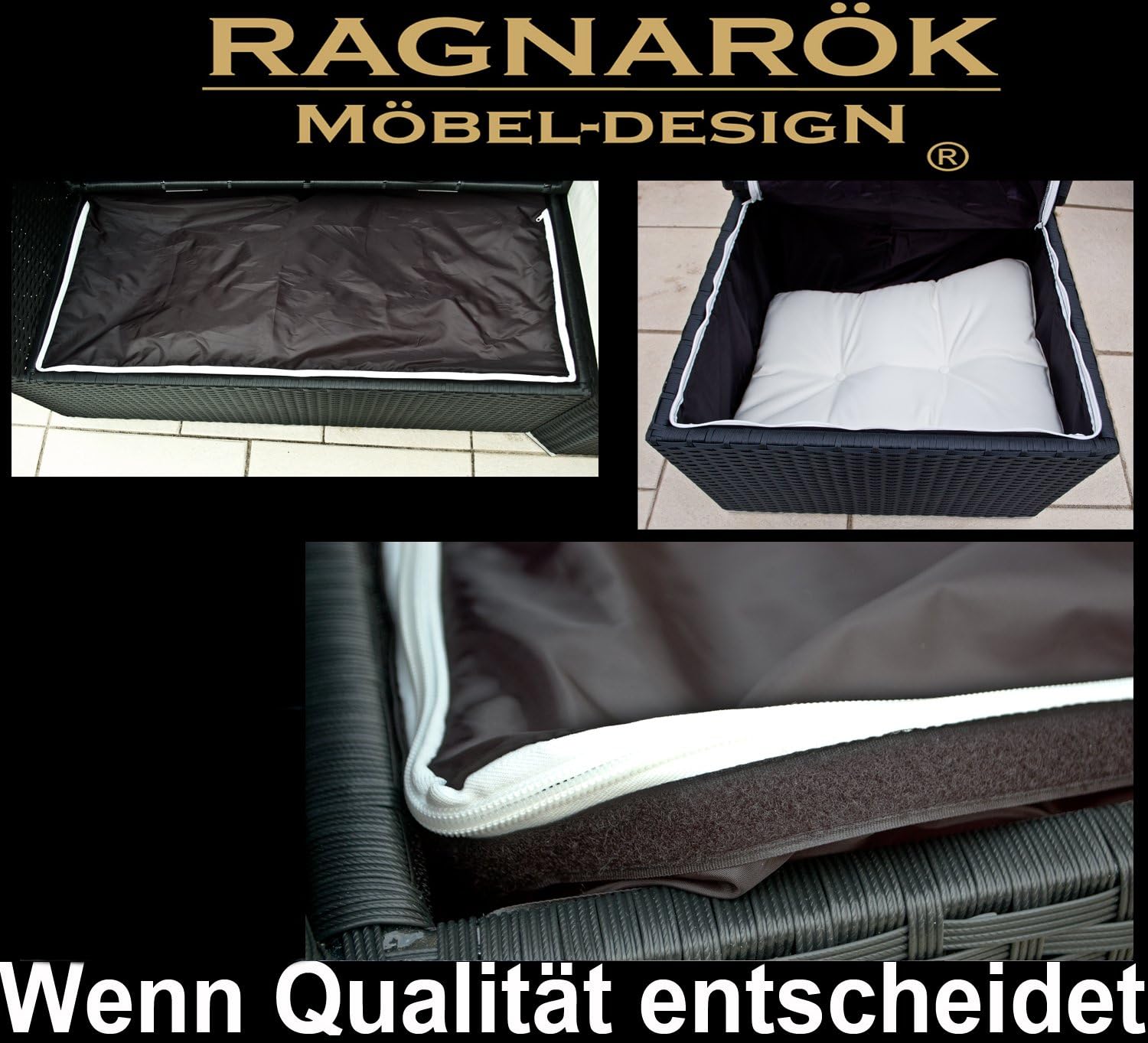 Ragnarök-Möbeldesign PolyRattan Ecklounge DEUTSCHES Familienunternehmen seit 1928 EIGENE Produktion - 8 Jahre GARANTIE - Gartenmöbel Essgruppe Tisch hohe Dining Polyrattan Aluminium Schwarz