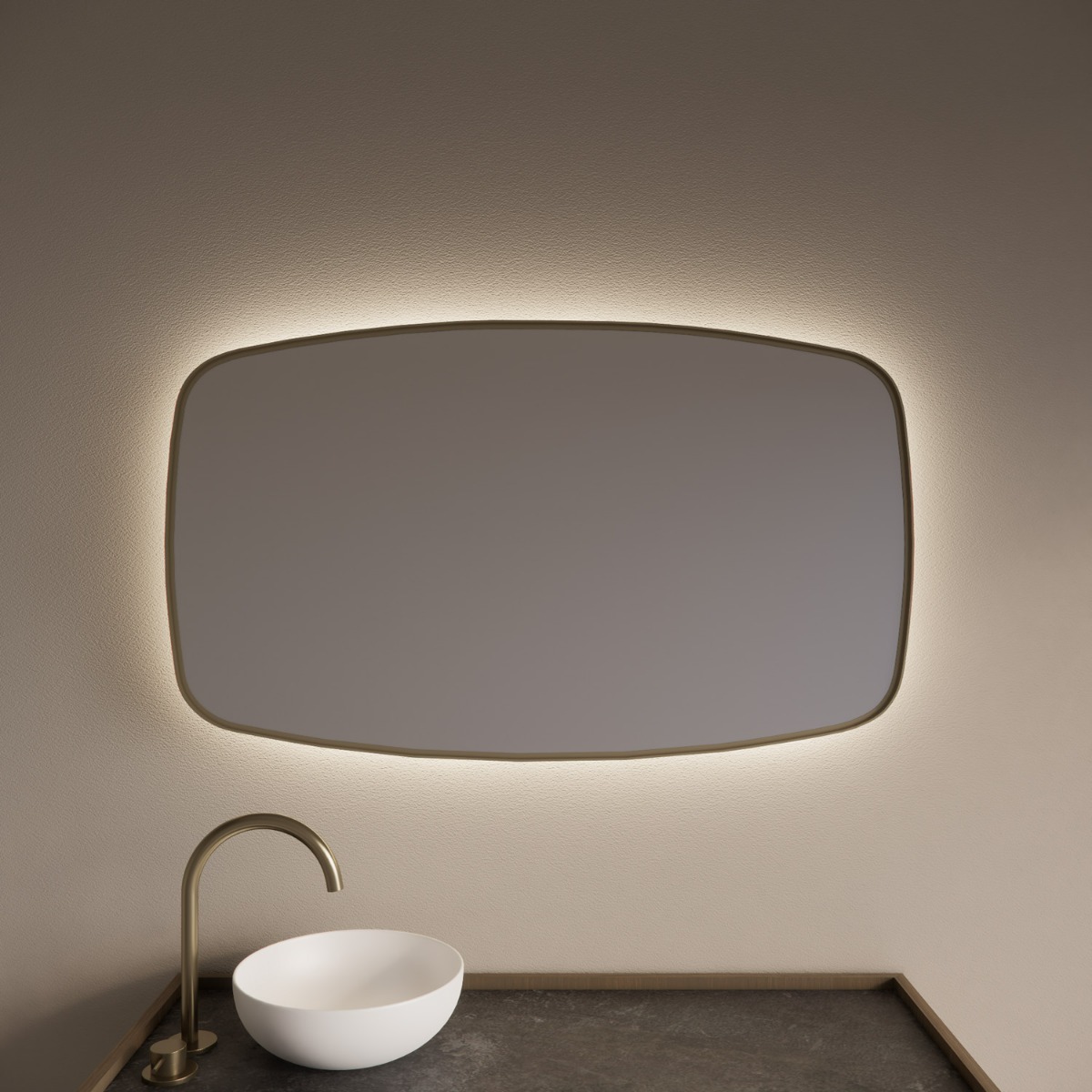 Gliss Design Epos spiegel met LED-verlichting 100x60cm horizontaal mat goud