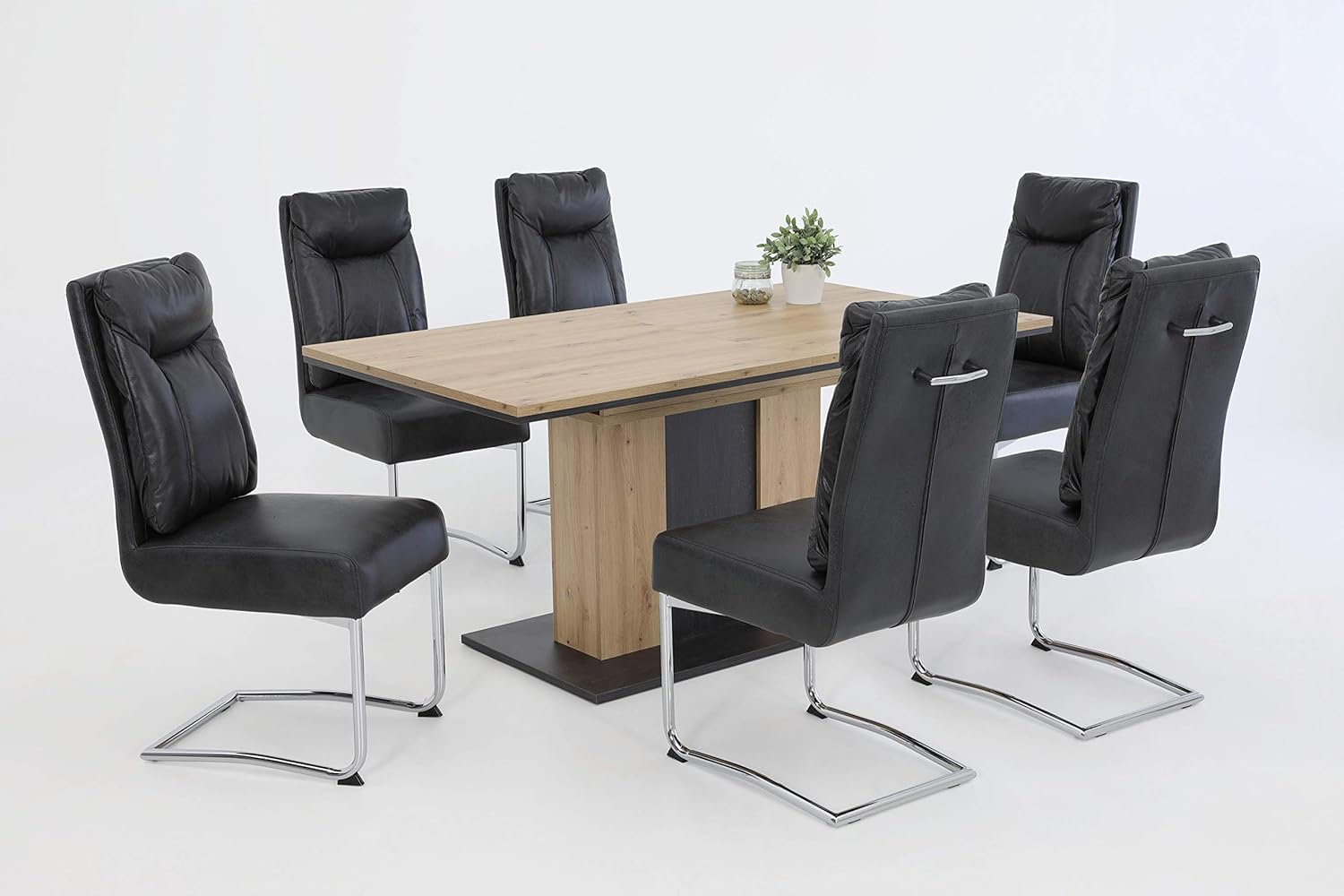 Hela Tische, Esstisch Säulentisch Atlanta, Holzwerkstoff melaminbeschichtet, Dekor Artisan Eiche, ausziehbar 160-210x90x75cm