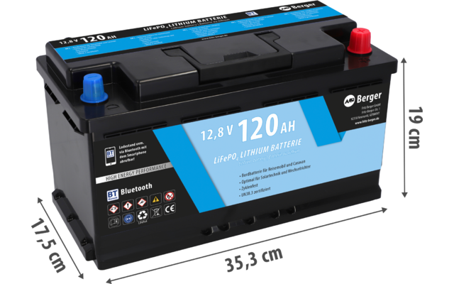 Berger LiFePO4 Lithium Batterie 120 Ah 12V mit Bluetooth (mit & ohne Heizung)